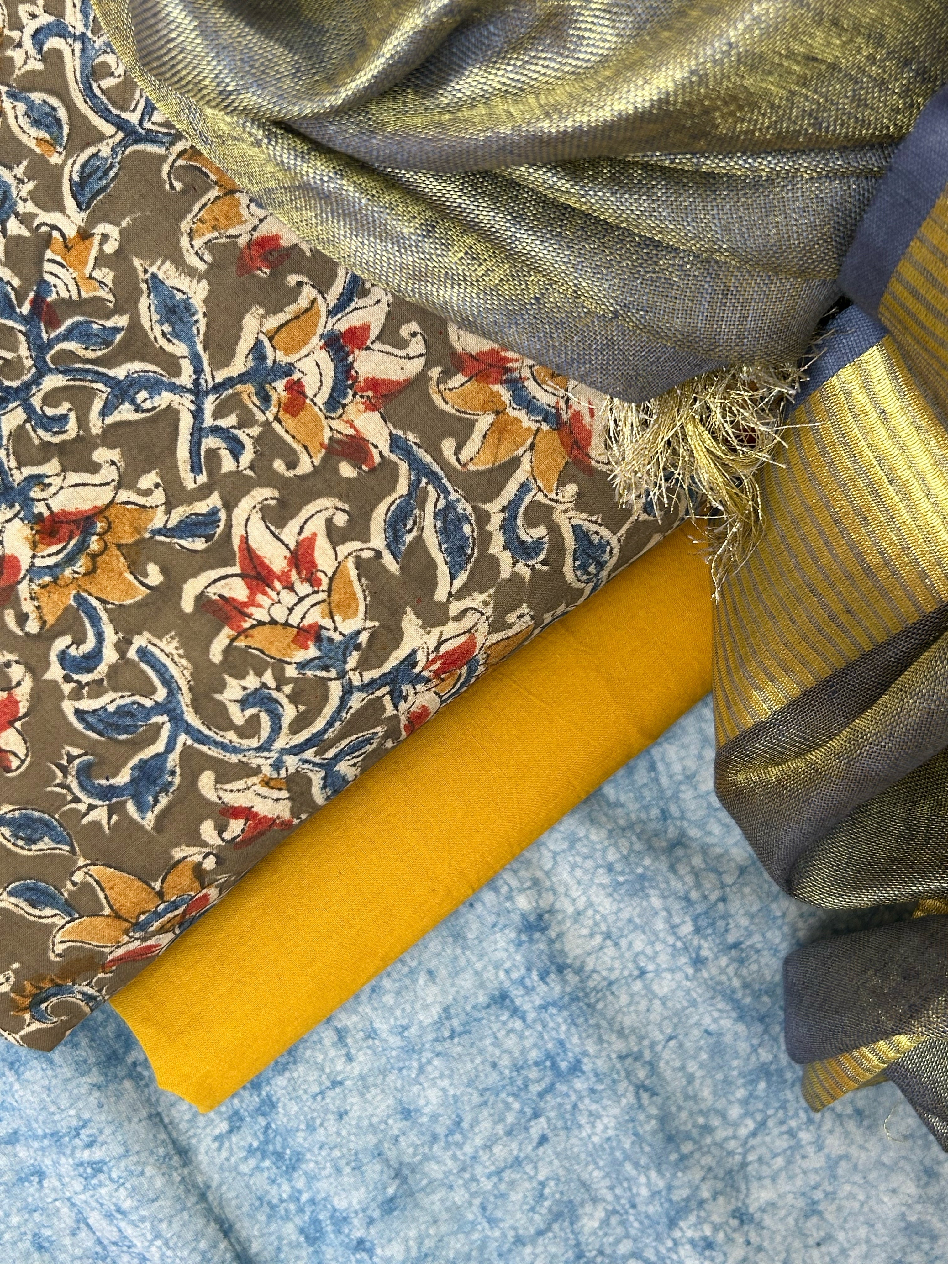 Handcrafted Kalamkari & Linen Dupatta Suit