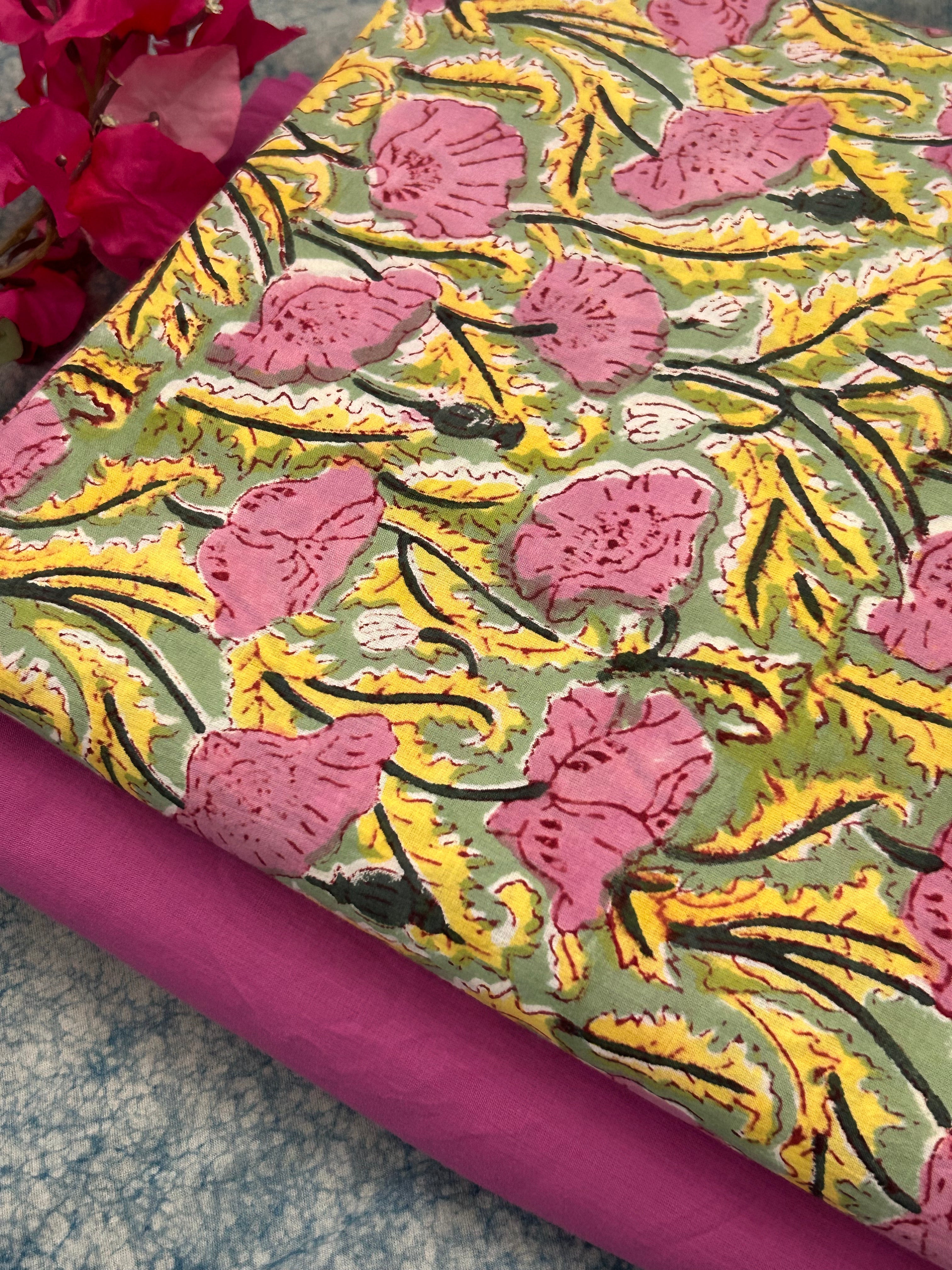 Handblock Cotton Kurta Bottom Set