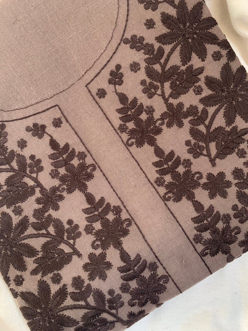 Hand Machine Embroidered Kurta - Earthy Brown
