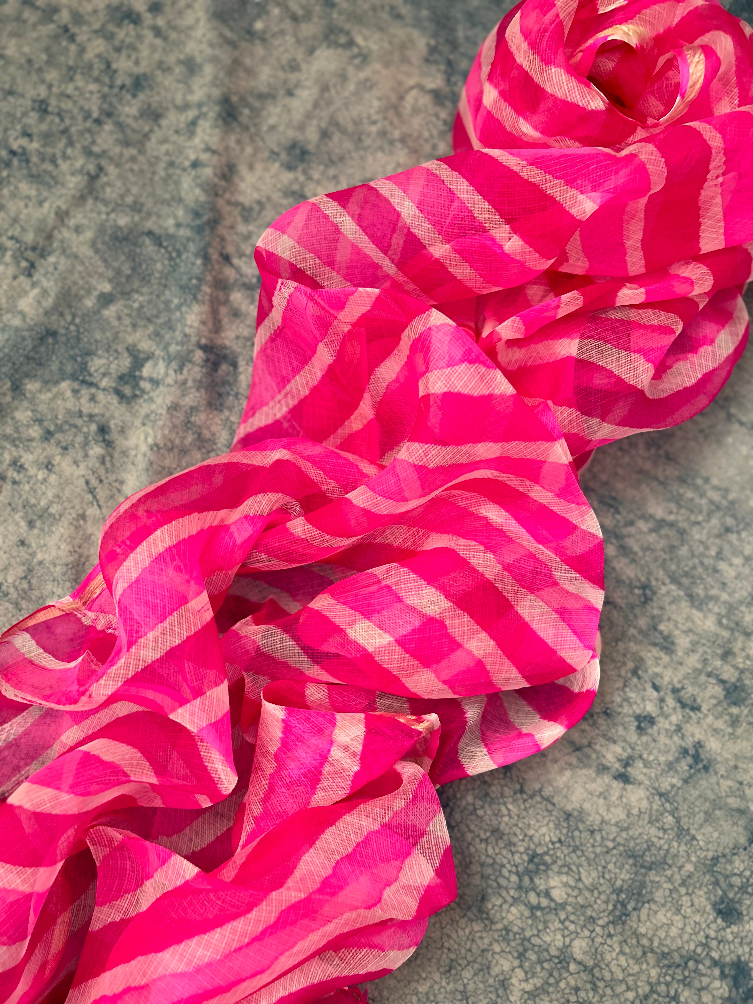 Handcrafted Tie-Dye Silk Kota Doria Dupatta