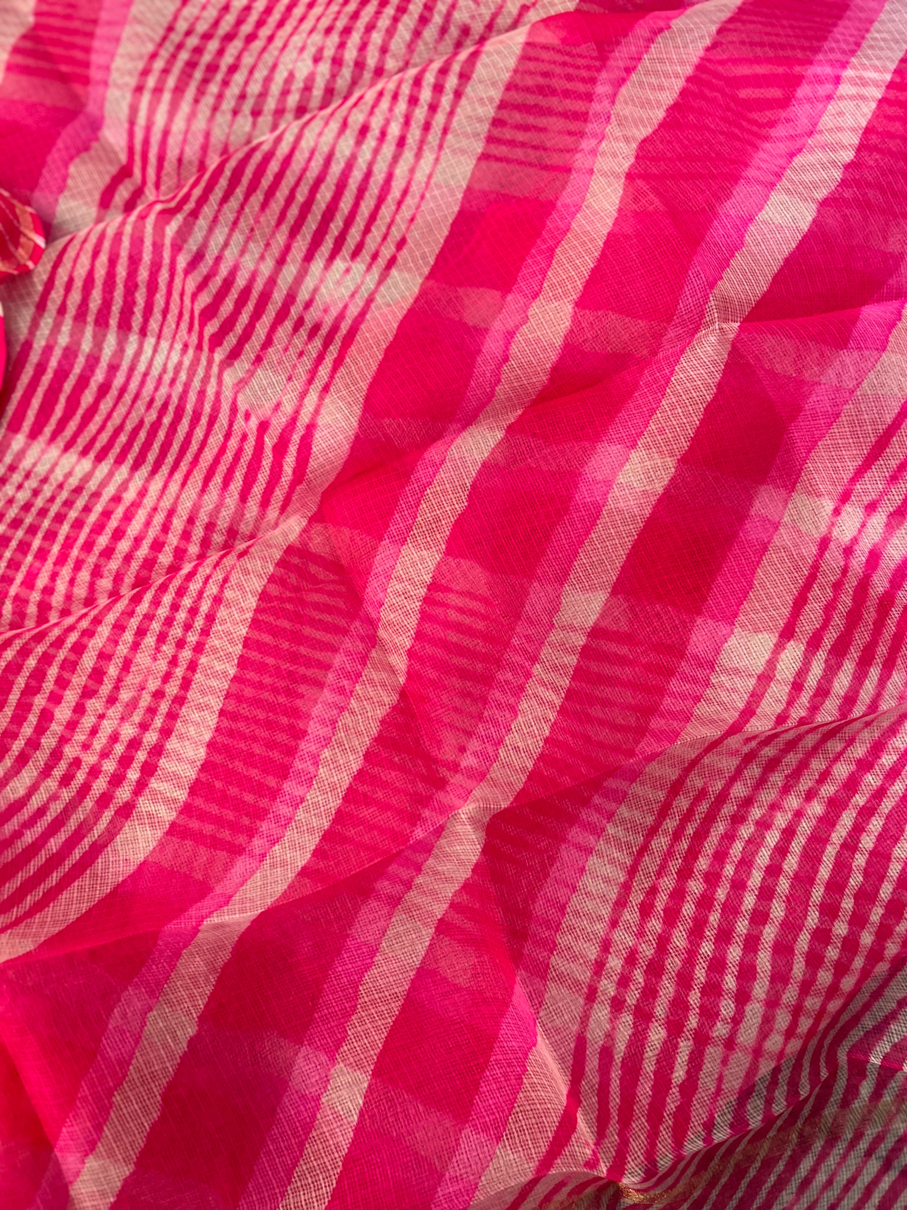 Handcrafted Tie-Dye Silk Kota Doria Dupatta - Fuschia Pink
