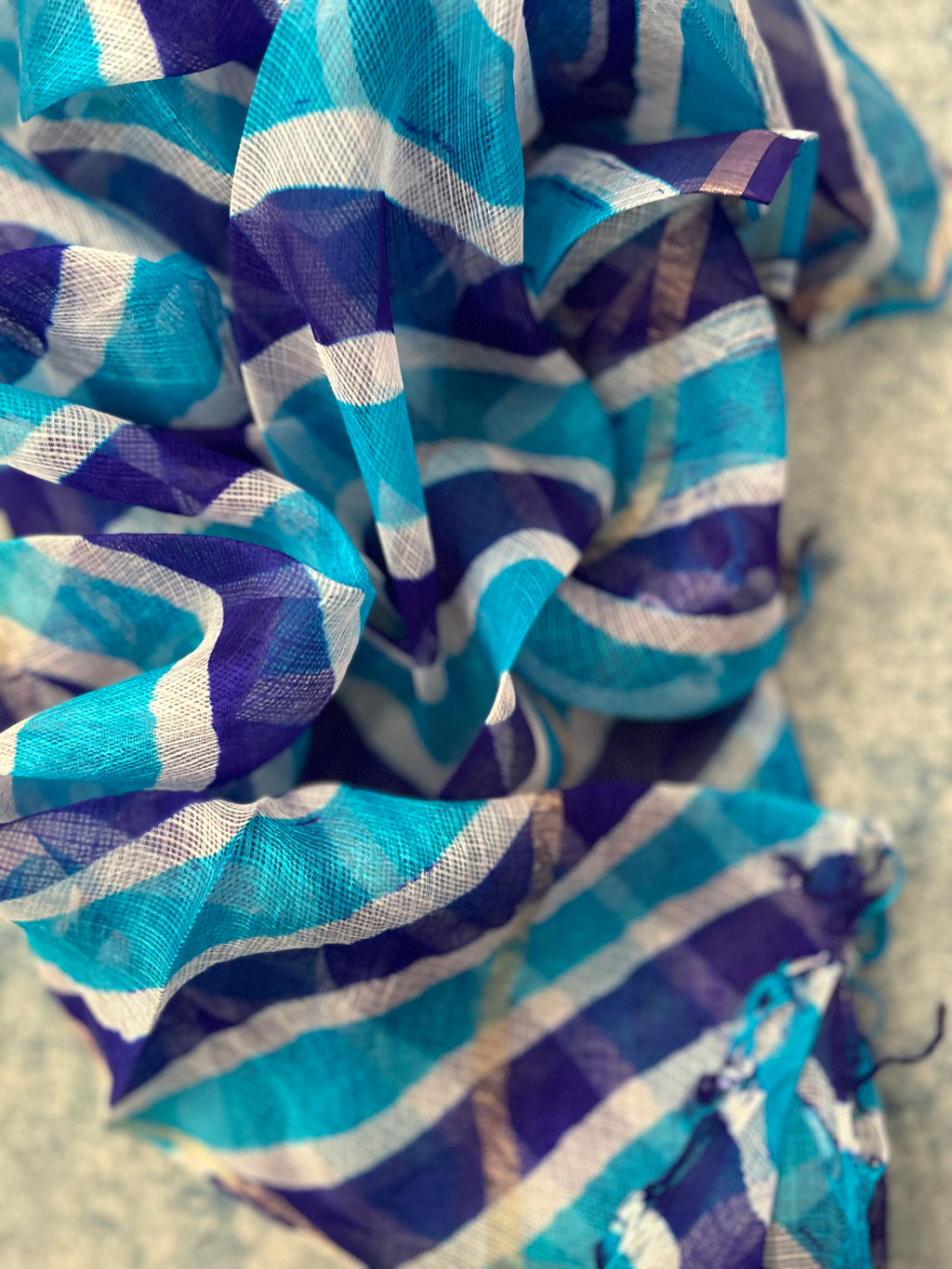 Handcrafted Tie-Dye Silk Kota Doria Dupatta - Blue