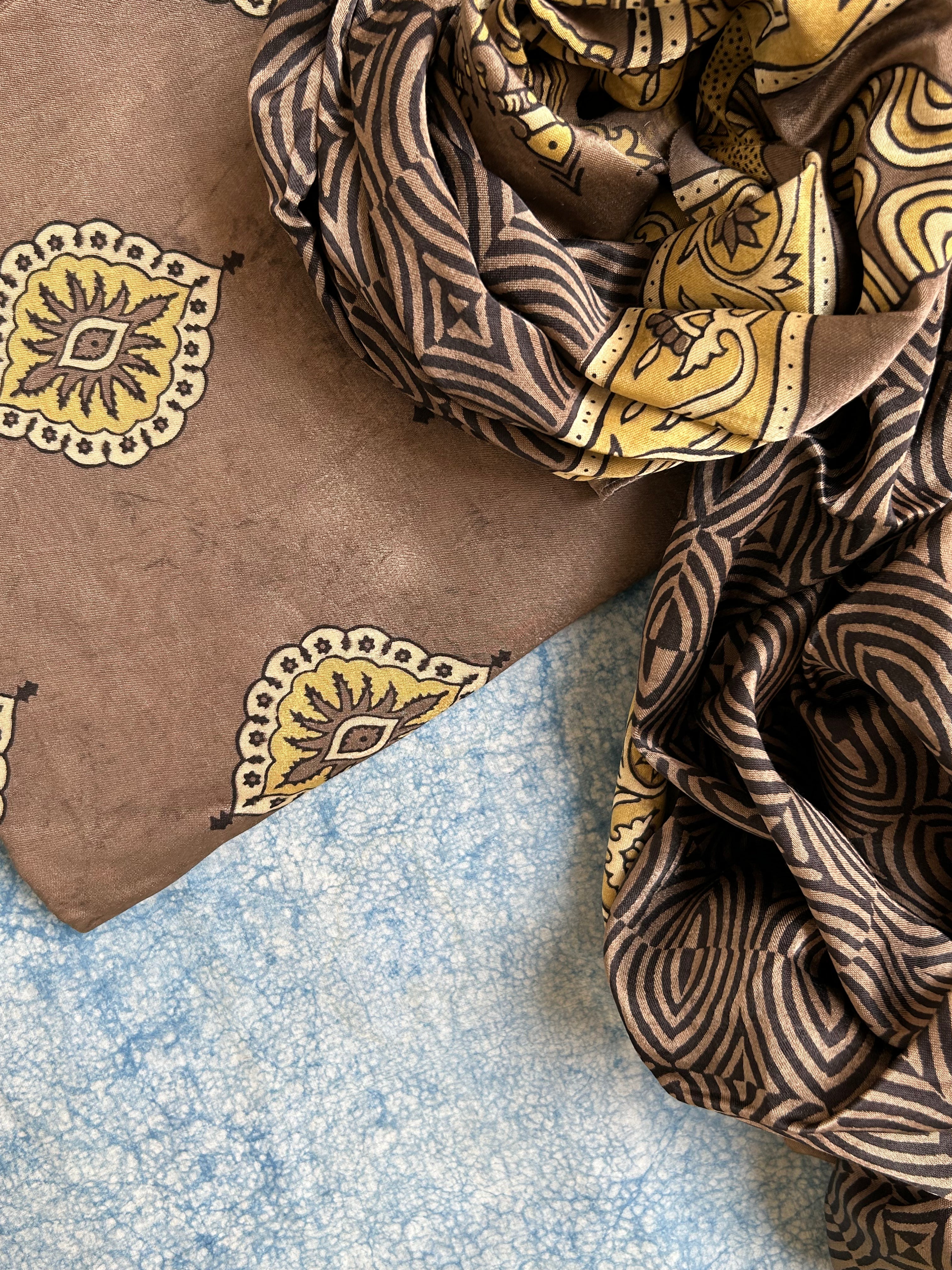 Hand Block Natural Dyes Ajrakh Mashru Silk Kurta Dupatta Set