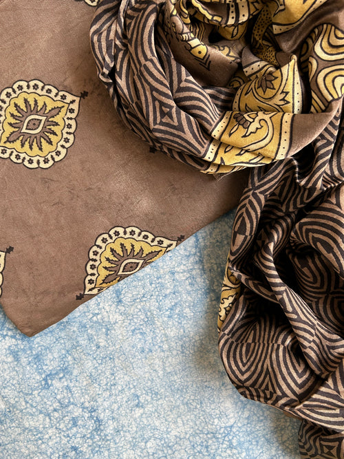 Hand Block Natural Dyes Ajrakh Mashru Silk Kurta Dupatta Set
