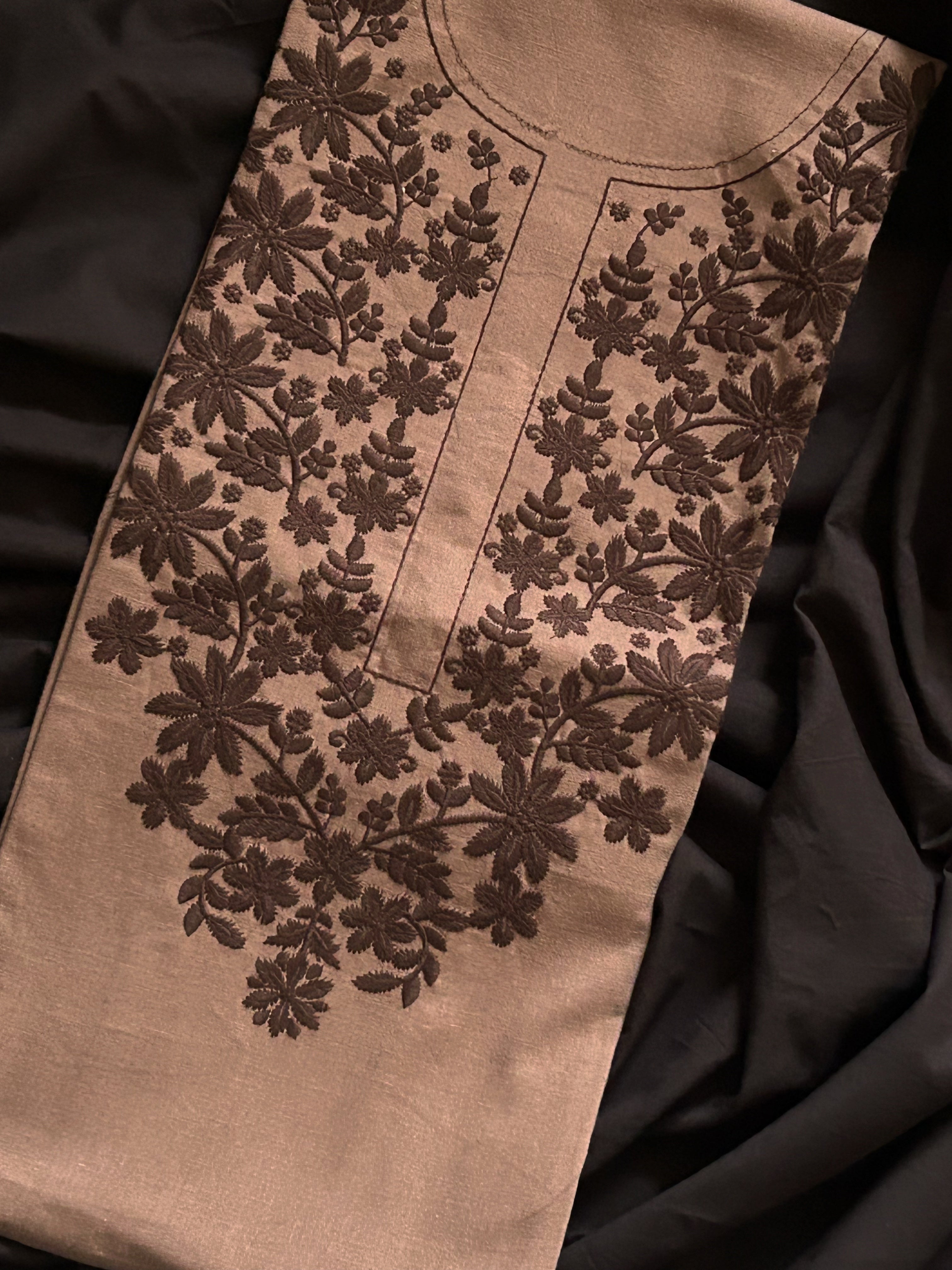 Hand Machine Embroidered Kurta - Earthy Brown