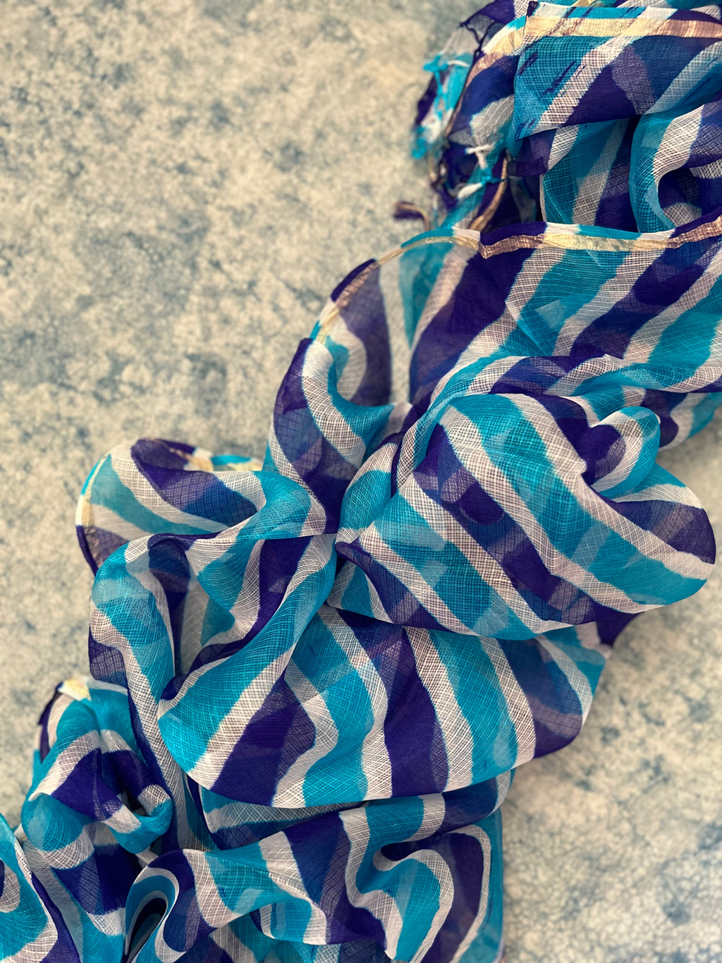 Handcrafted Tie-Dye Silk Kota Doria Dupatta - Blue