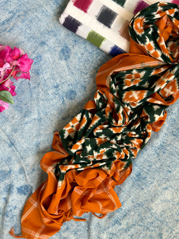 Handwoven Double Ikat Kurta Telia Rumal Dupatta Set