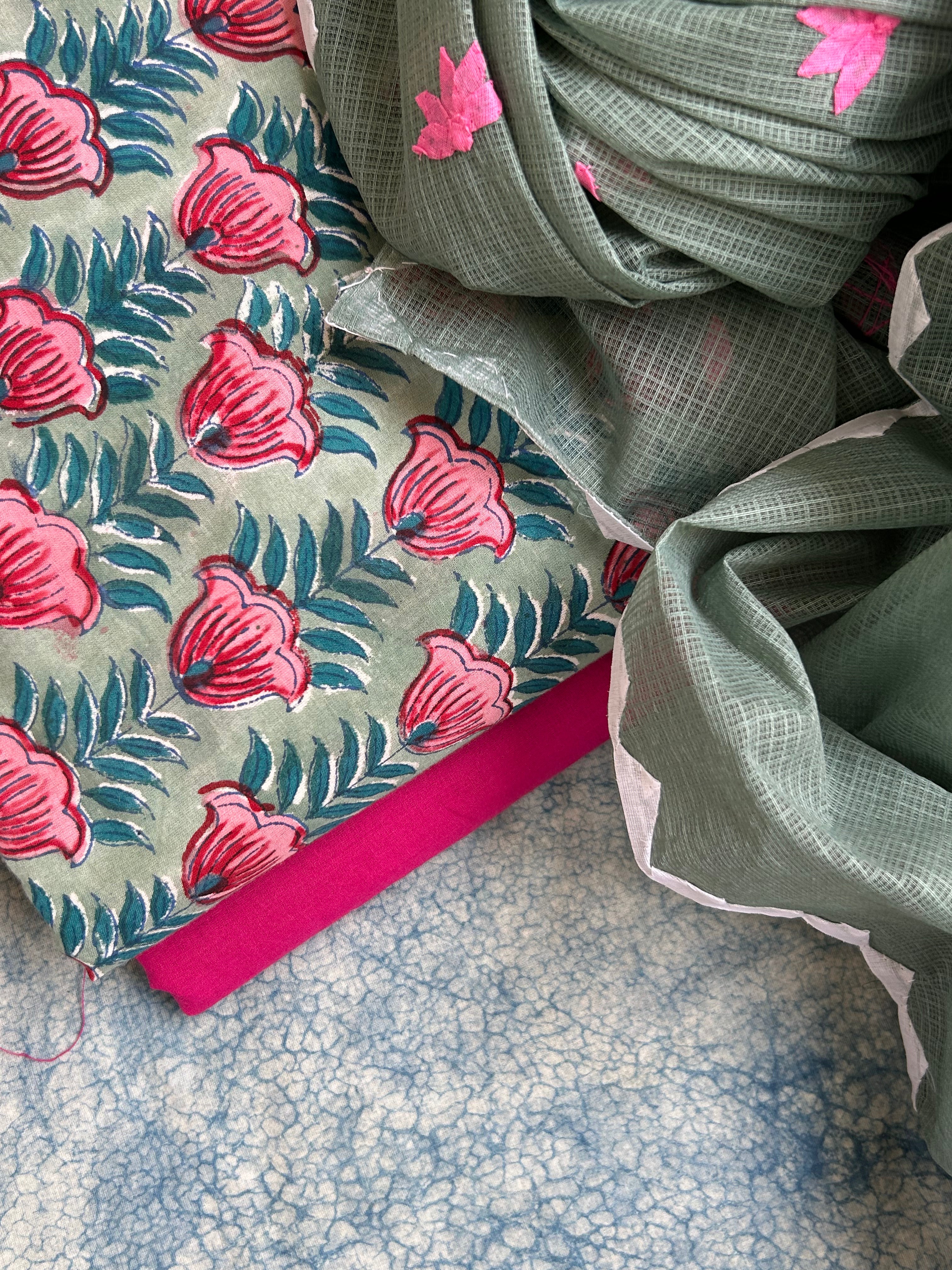 Handblock Handdone Applique Cotton Kota Suit