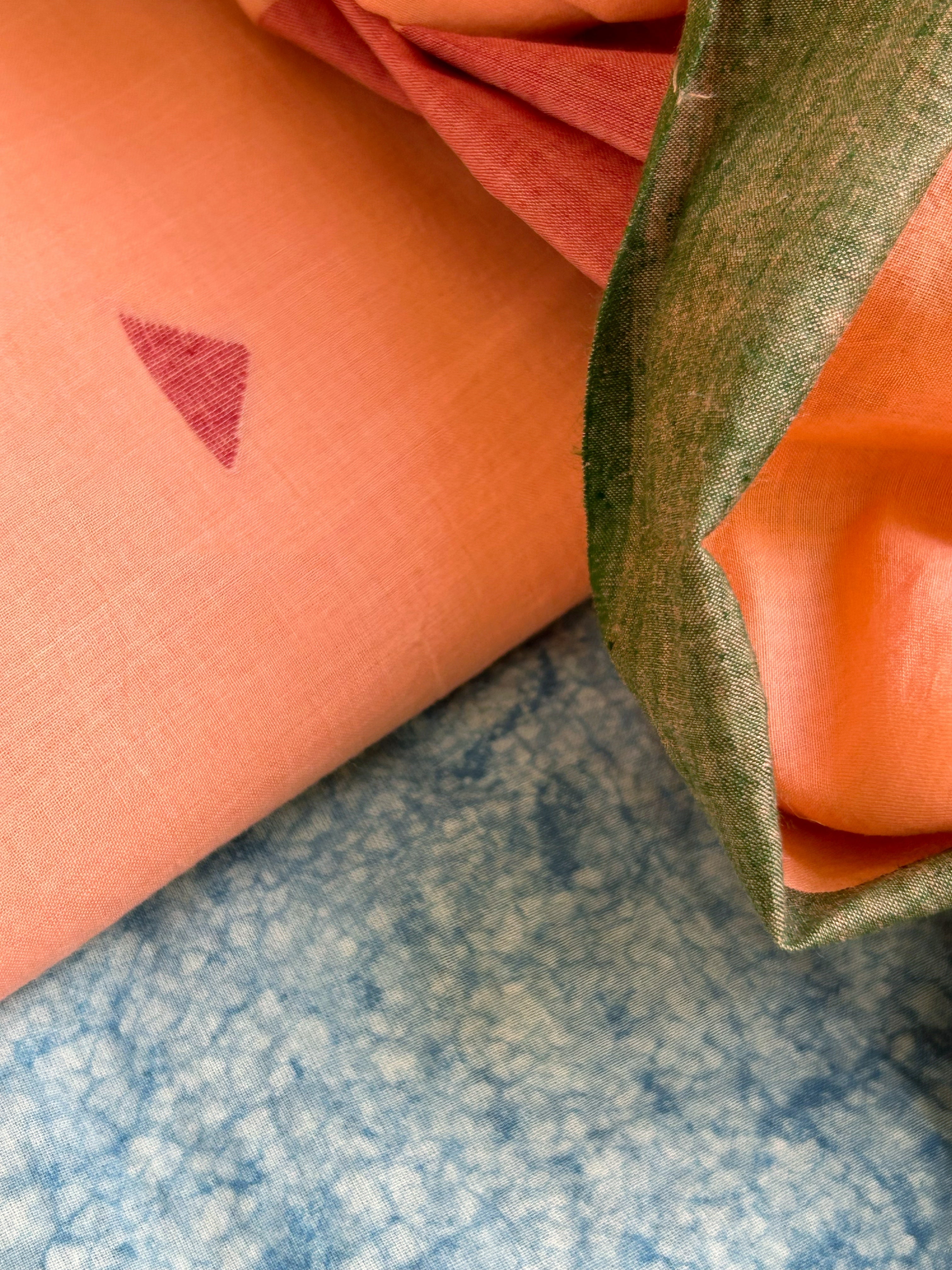 A Peachy Affair - Handwoven Bengal Jamdani Kurta Dupatta set