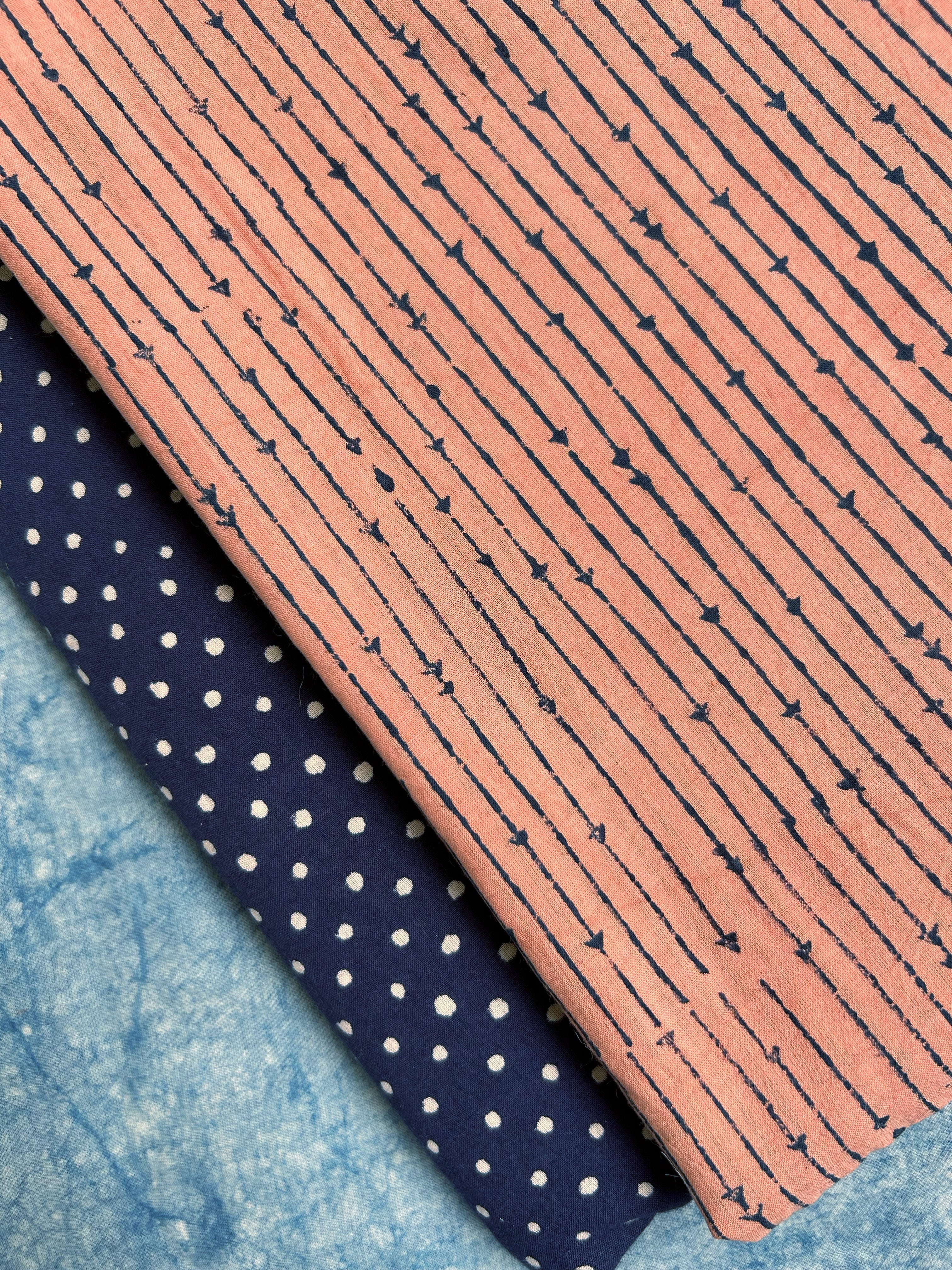 Handblock Cotton Kurta Bottom Set - Peach