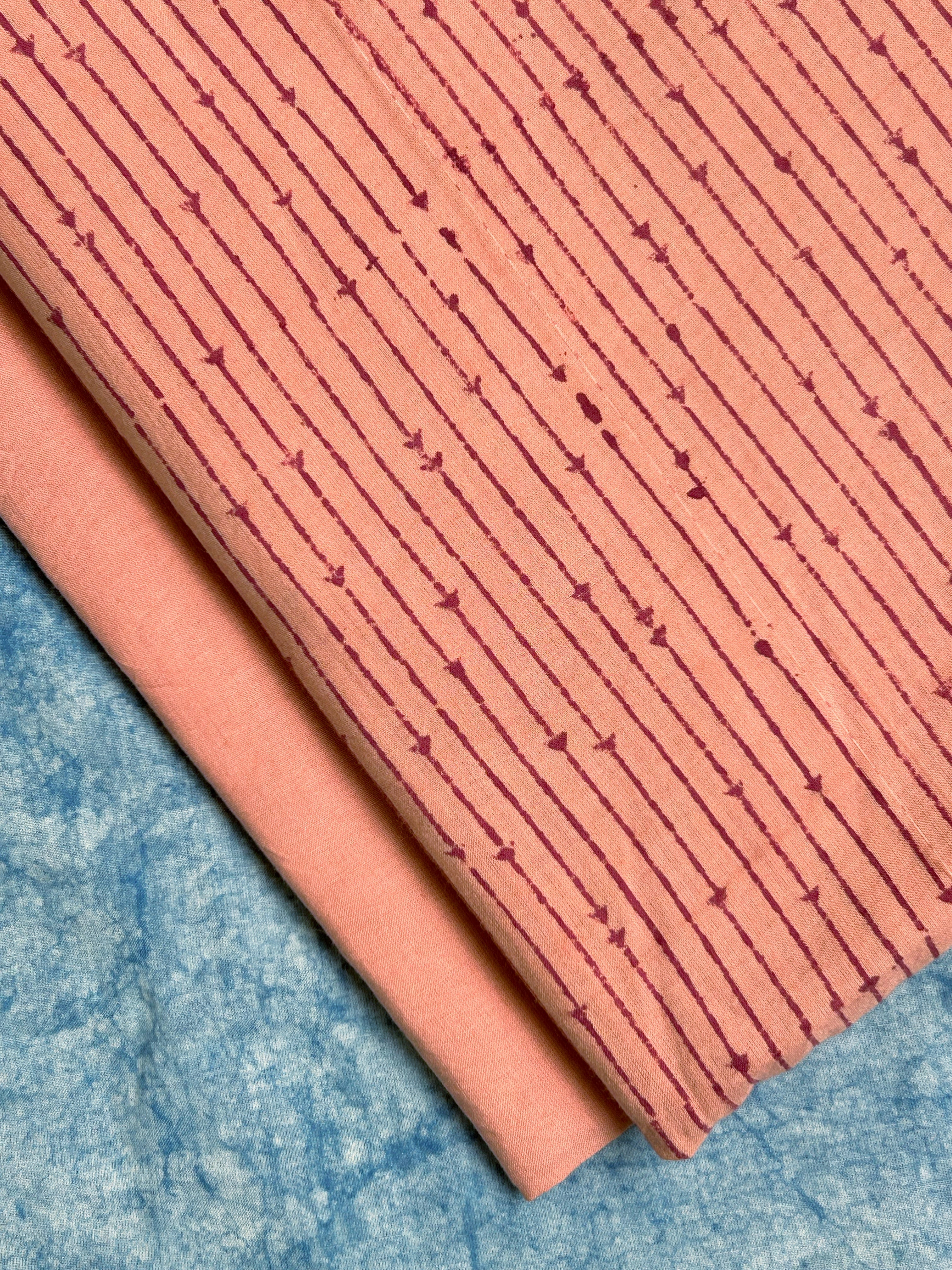 Handblock Cotton Kurta Bottom Set - Peach