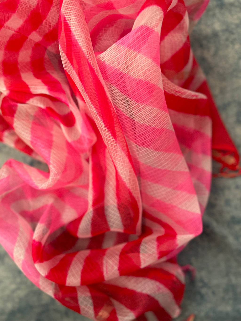 Handcrafted Tie-Dye Silk Kota Doria Dupatta - Candy Floss Pink