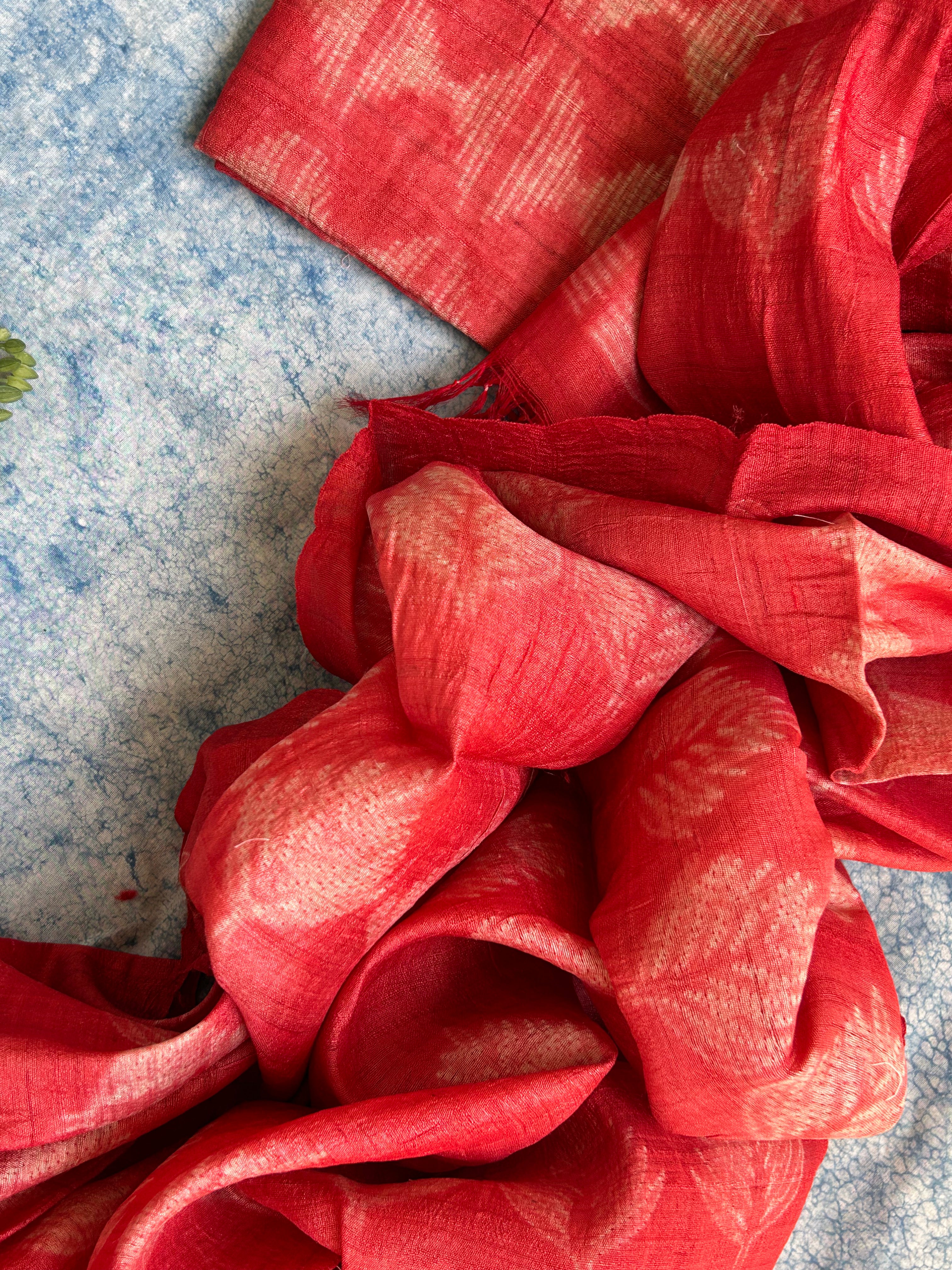 Handwoven & Handmade Tussar Shibori Kurta Dupatta Set