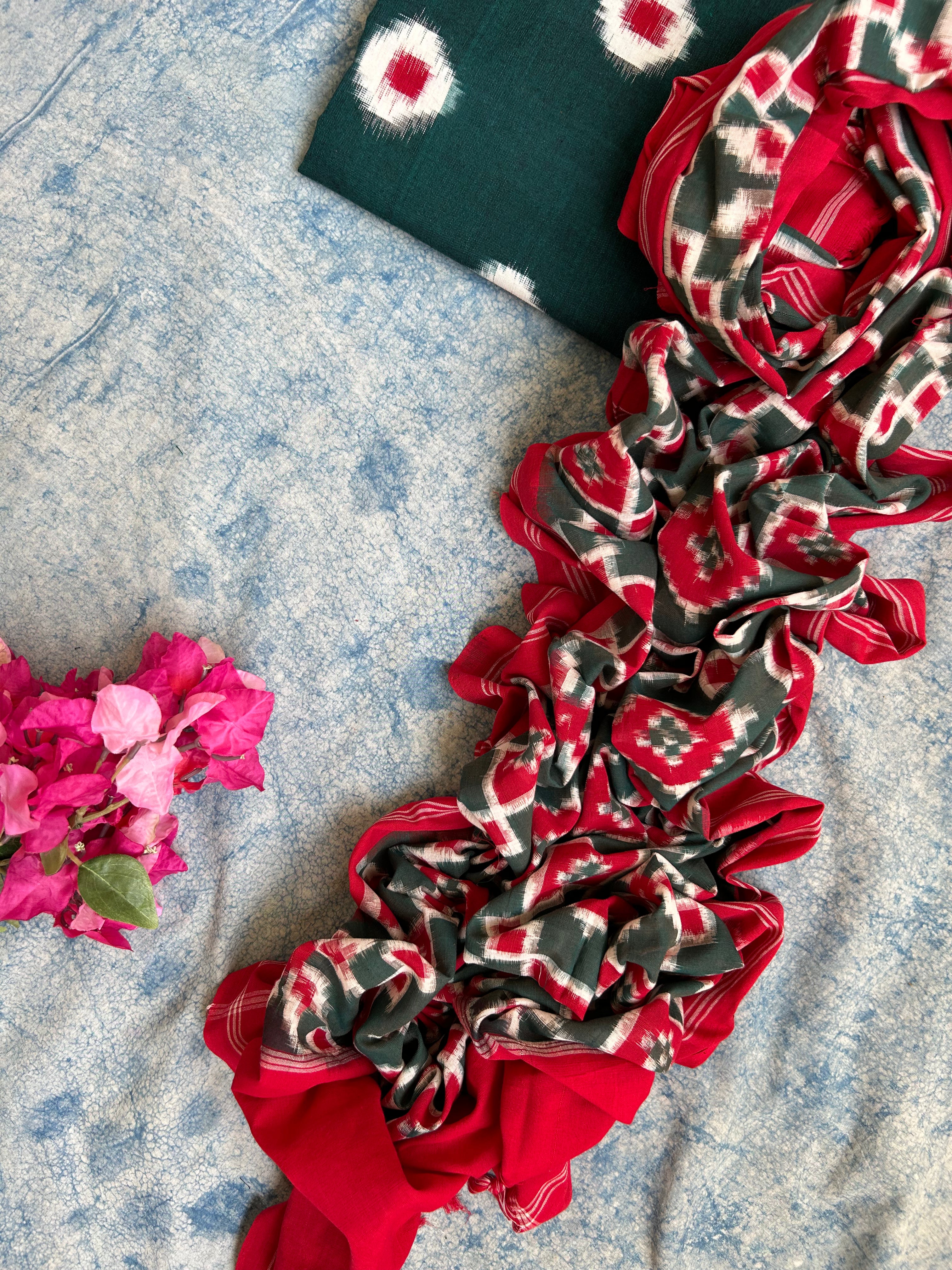 Handwoven Double Ikat Kurta Telia Dupatta Set