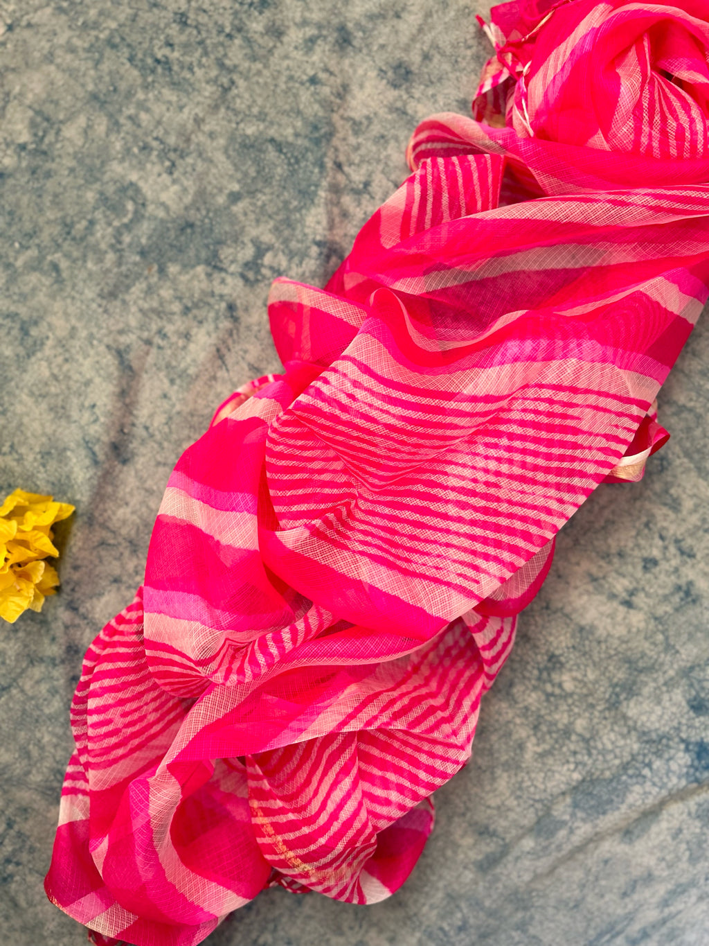 Handcrafted Tie-Dye Silk Kota Doria Dupatta - Fuschia Pink