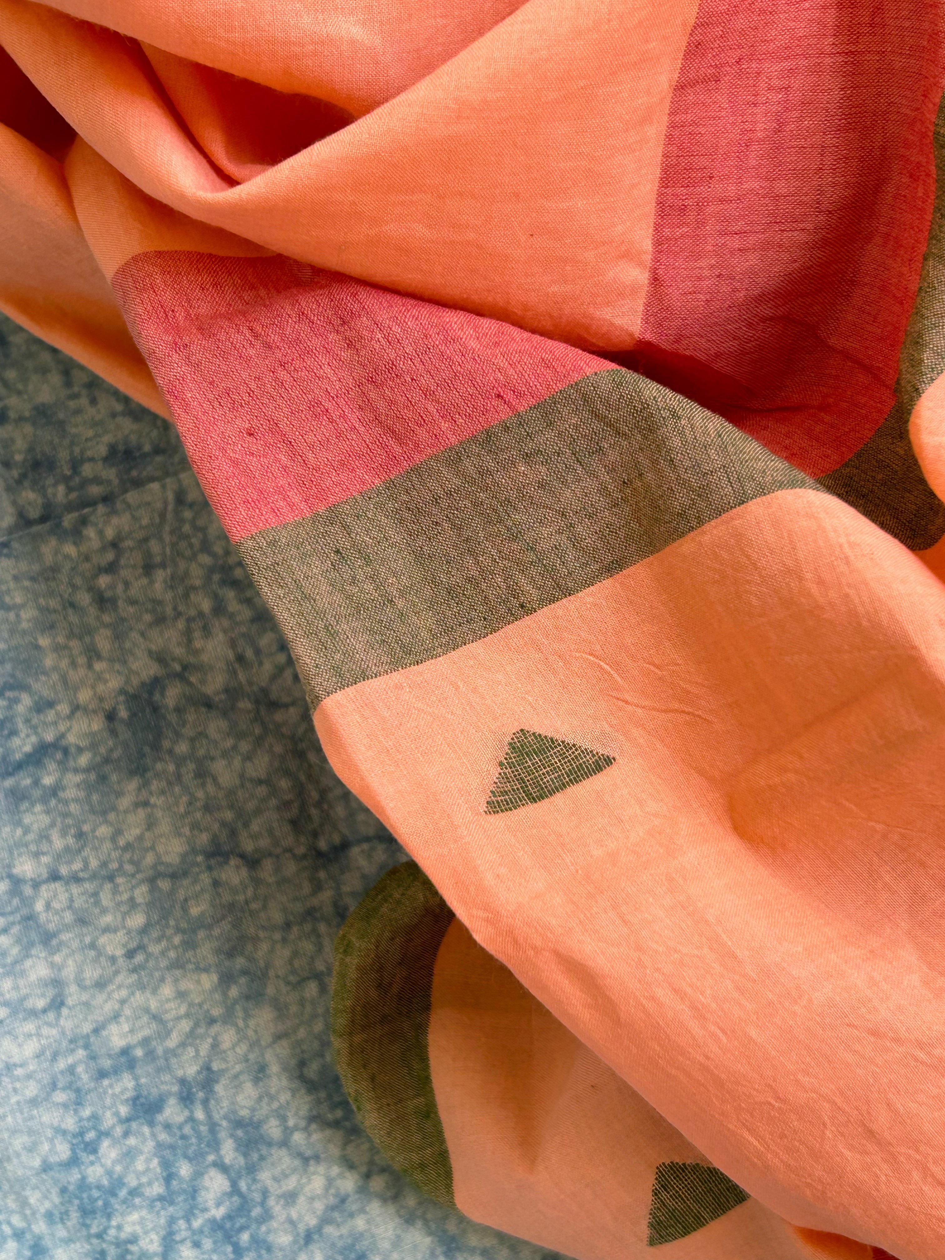 A Peachy Affair - Handwoven Bengal Jamdani Kurta Dupatta set