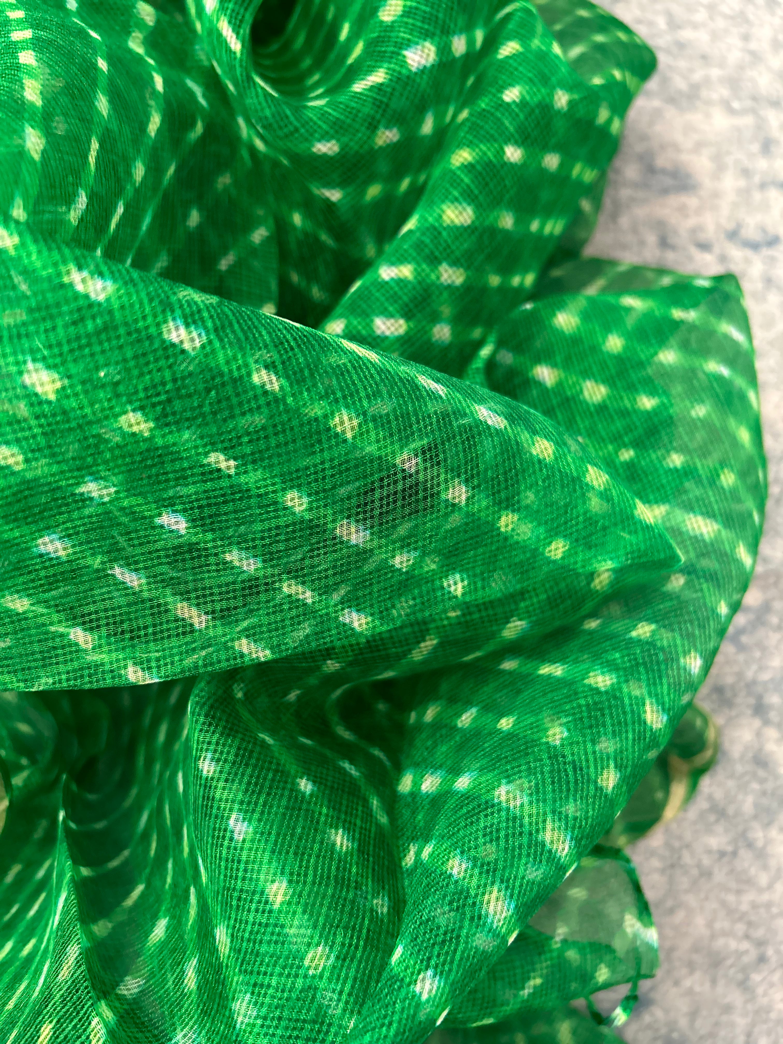 Handcrafted Tie-Dye Silk Kota Doria Dupatta -Green