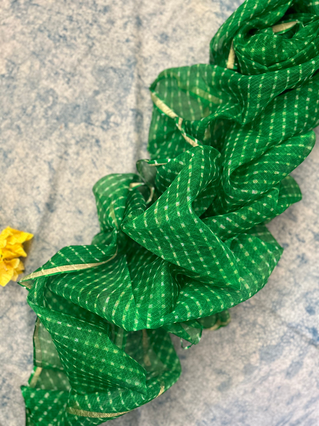 Handcrafted Tie-Dye Silk Kota Doria Dupatta -Green