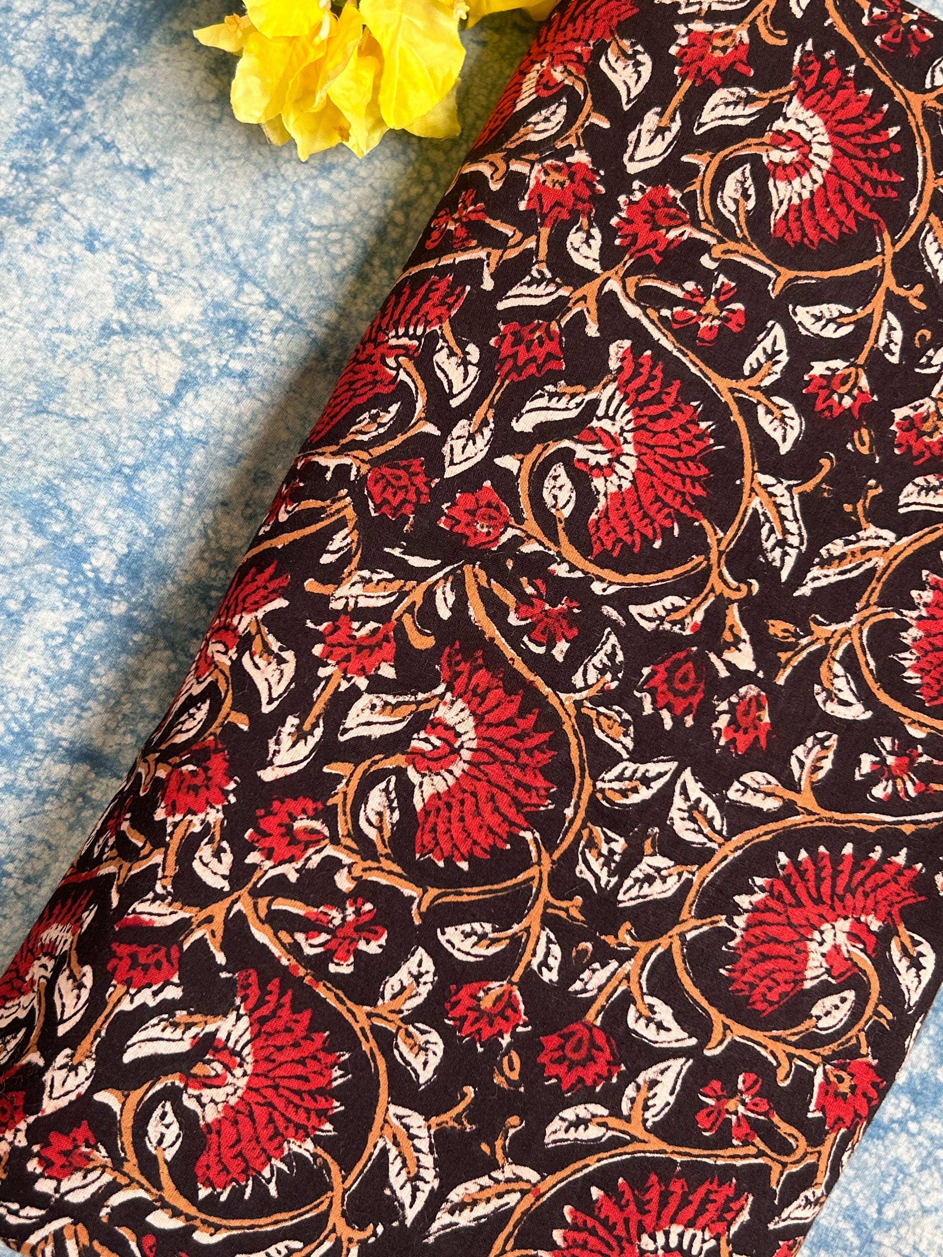 Bagru Handblock Cotton -Black &amp; Madder Red(2.5m)