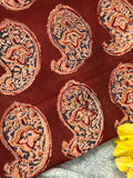 Pedana Hand Block Printed Kalamkari Natural Dyed Cotton Fabric Kurta - Rust Maroon
