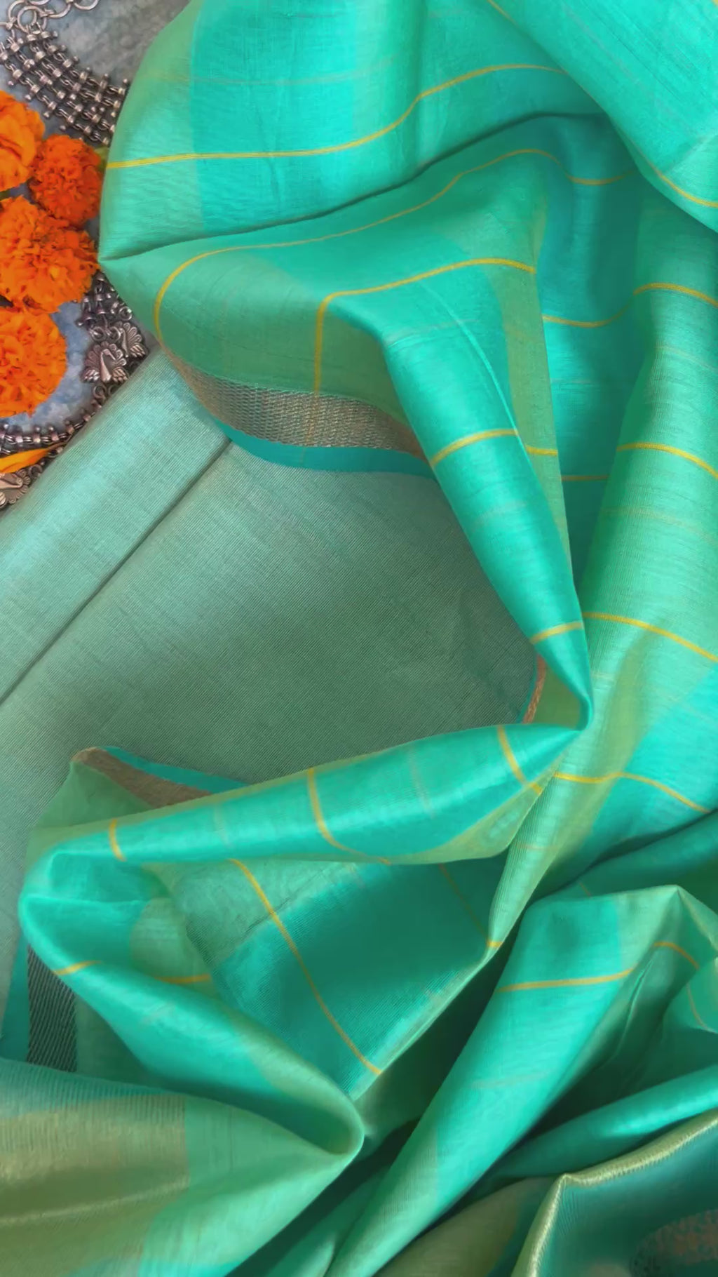 Handwoven Maheshwari Kurta Dupatta Set - Turquoise