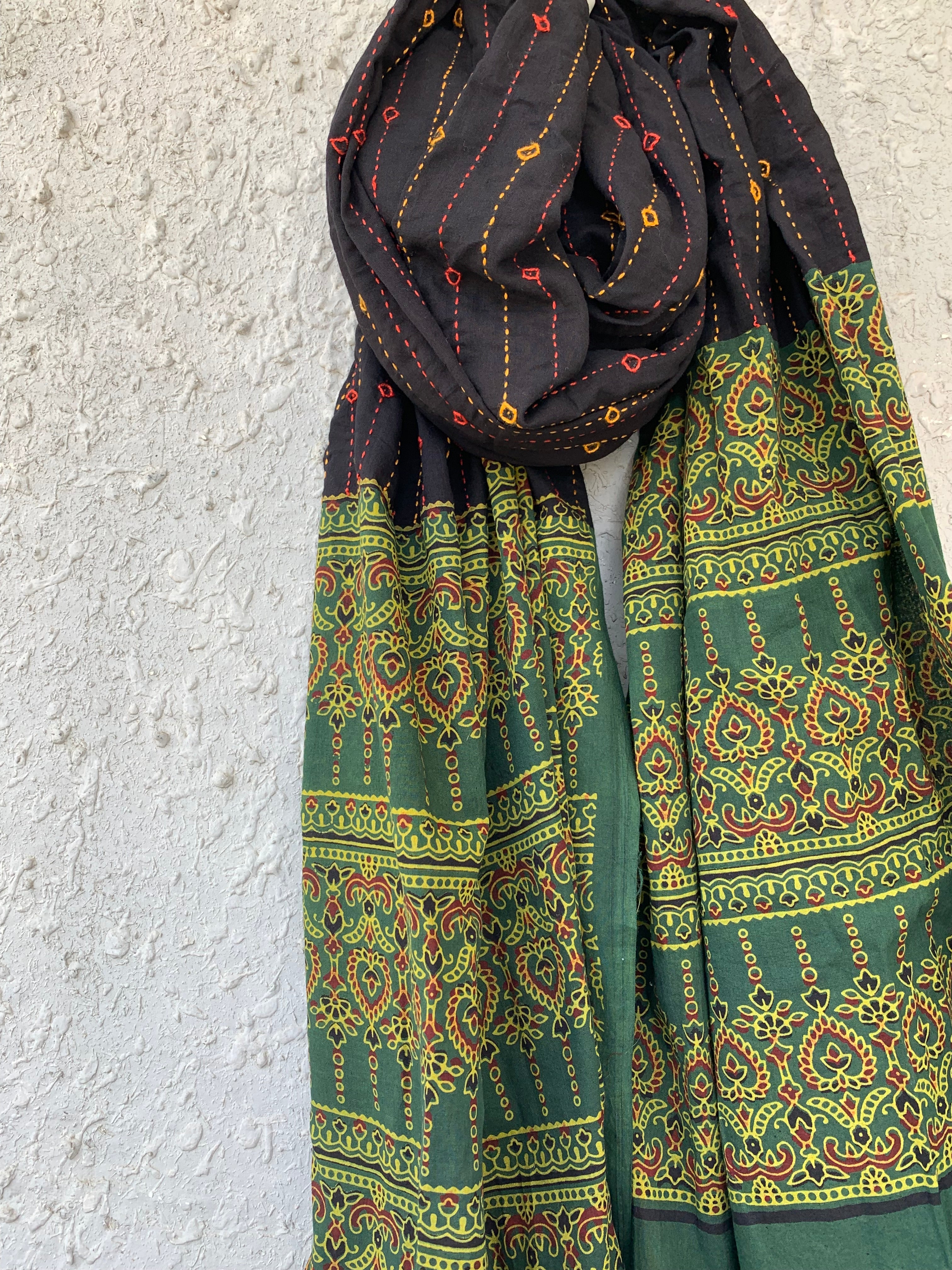 Hand embroidered Ajrakh Dupatta