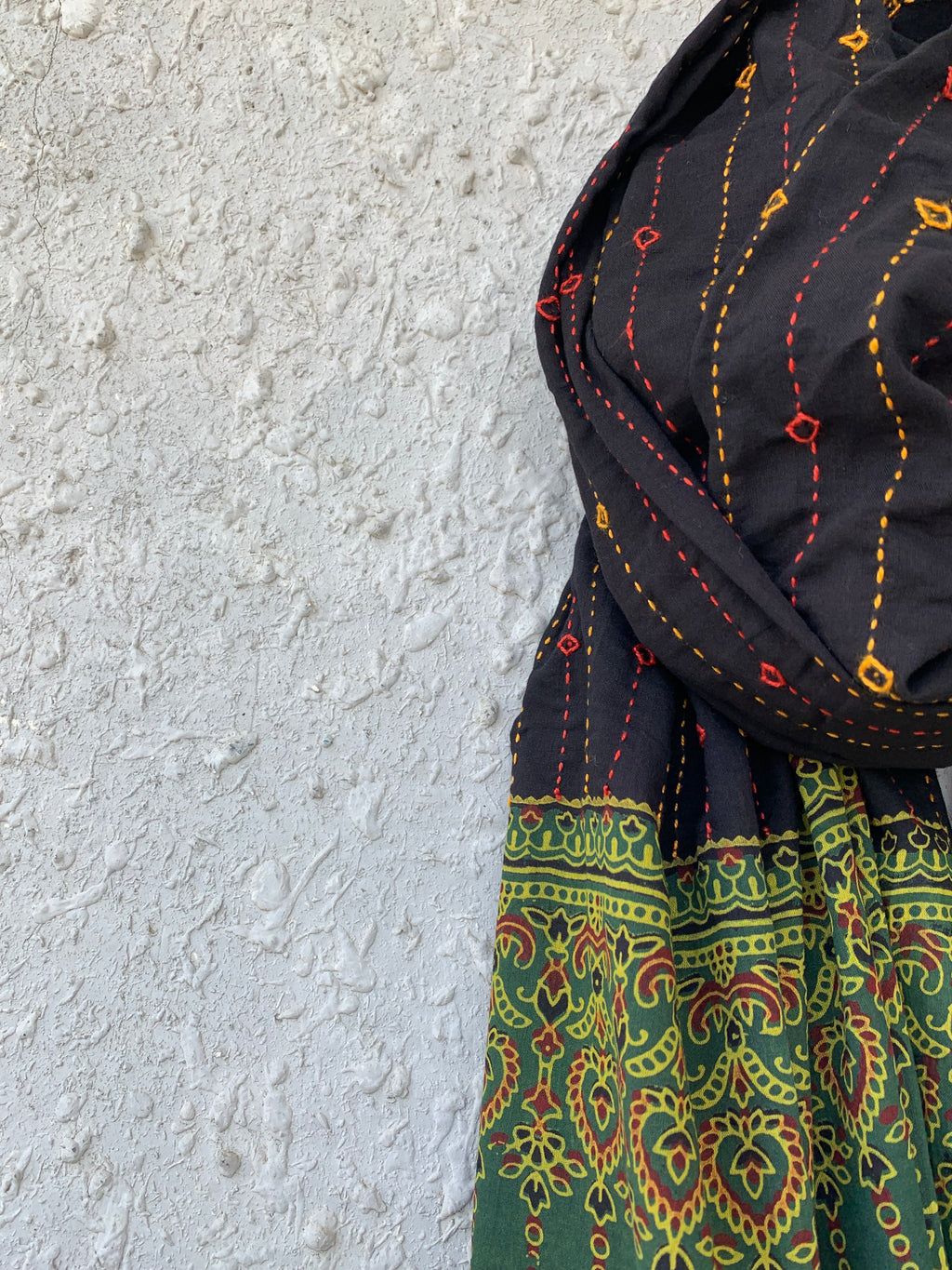 Hand embroidered Ajrakh Dupatta