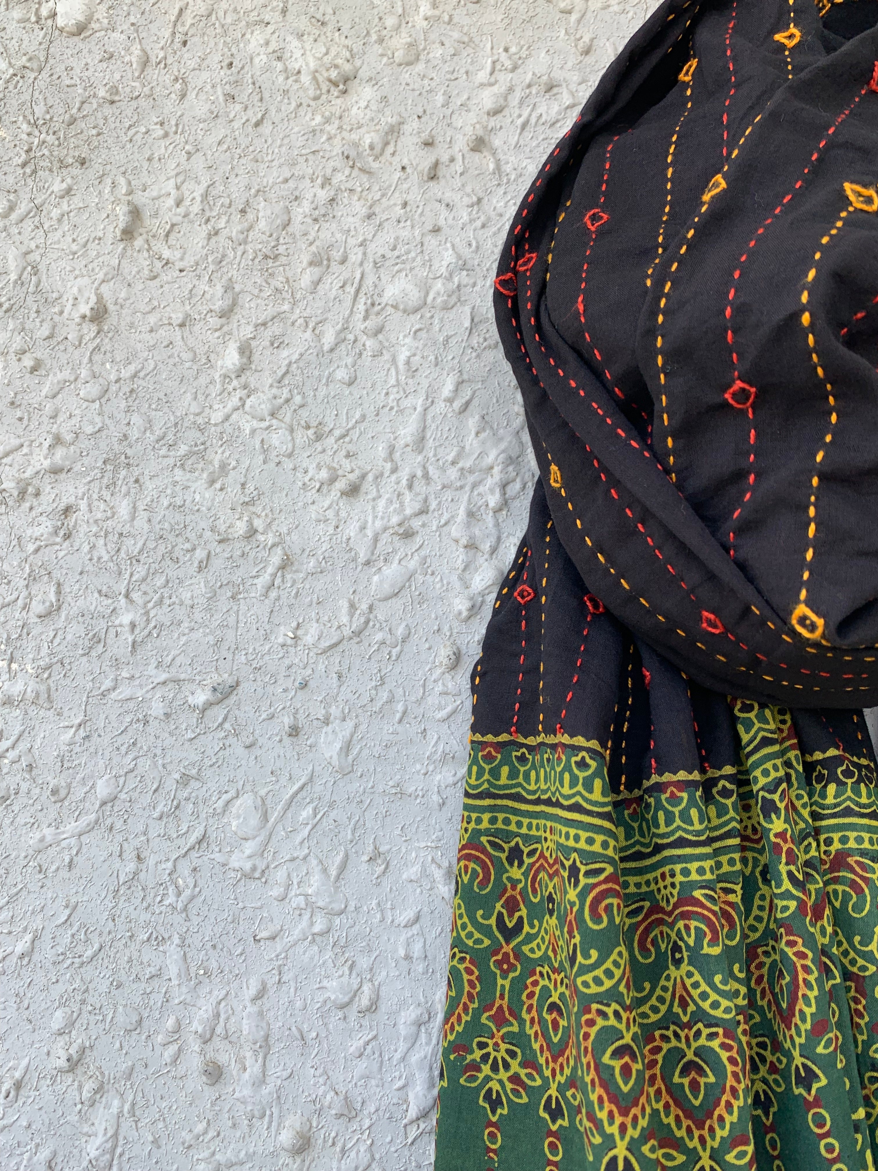Hand embroidered Ajrakh Dupatta