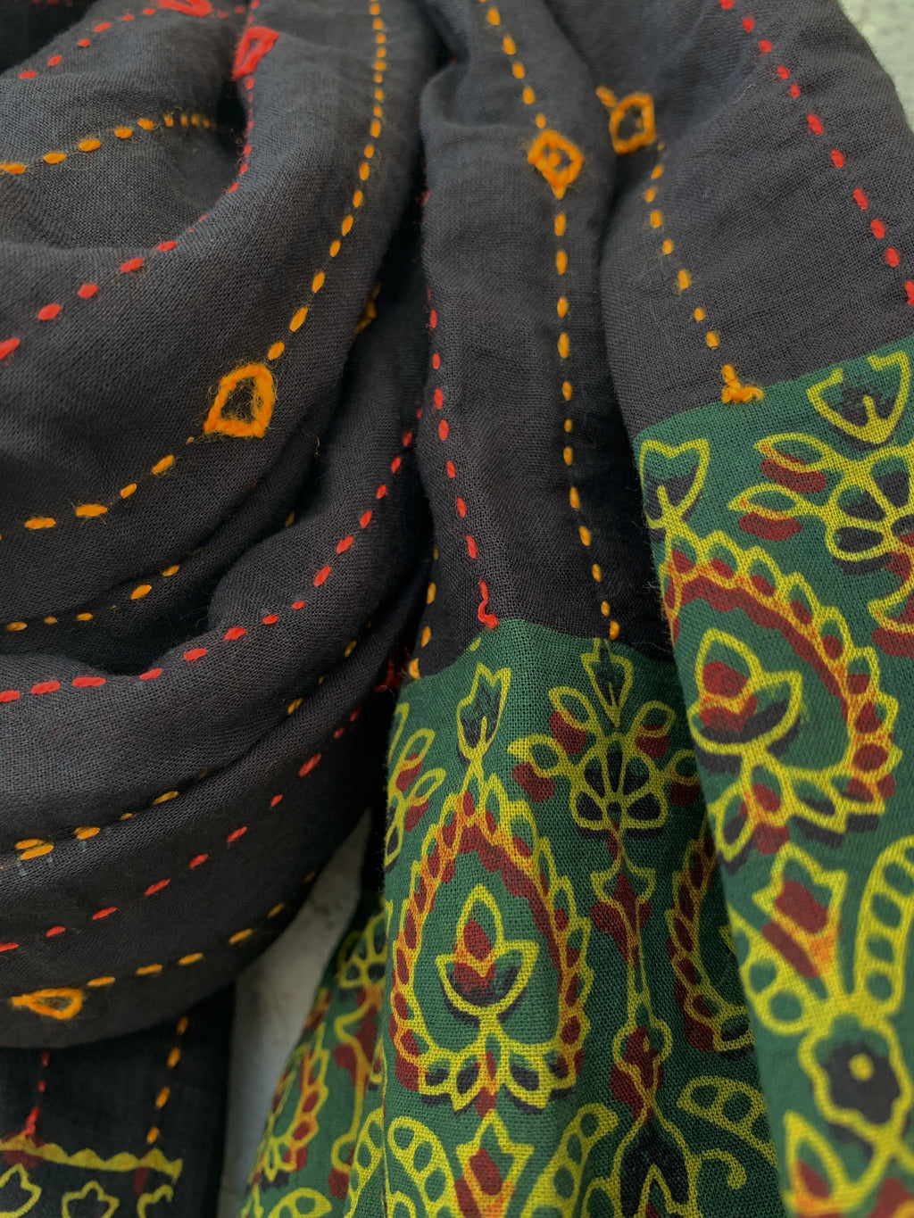 Hand embroidered Ajrakh Dupatta