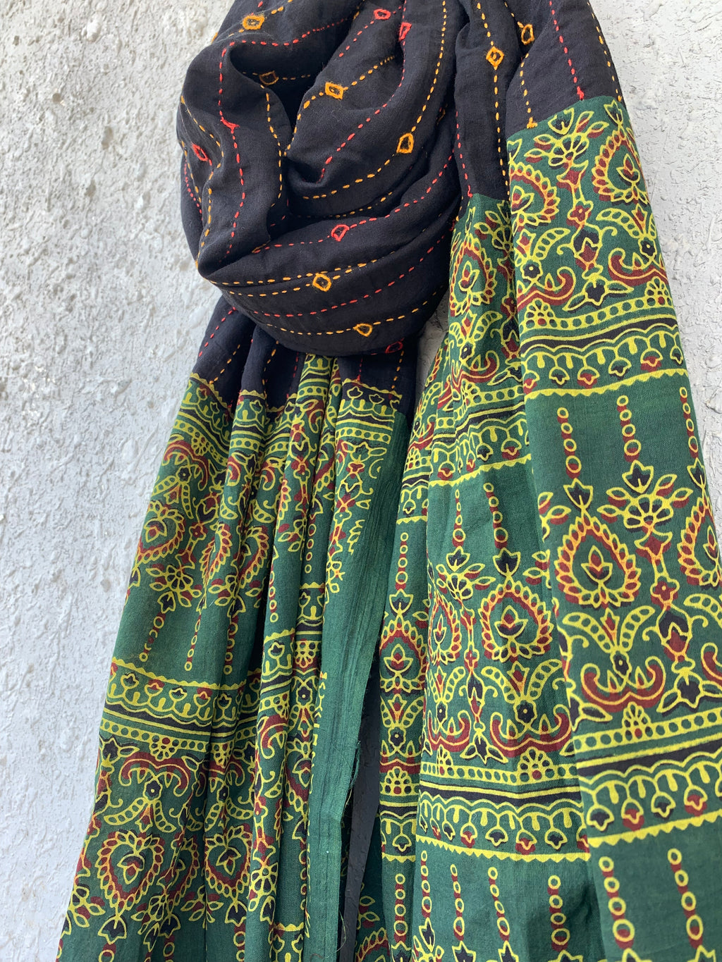 Hand embroidered Ajrakh Dupatta