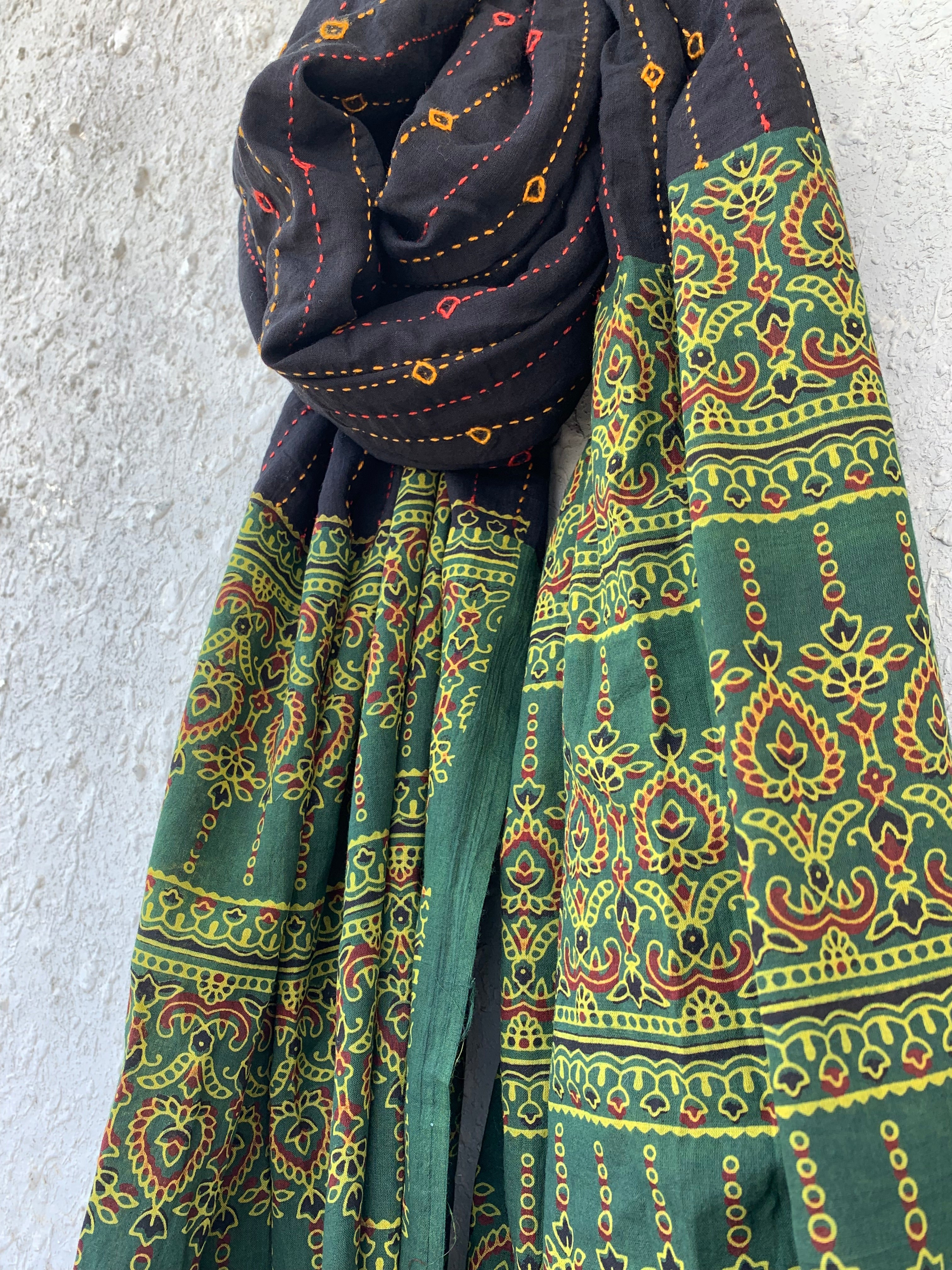 Hand embroidered Ajrakh Dupatta
