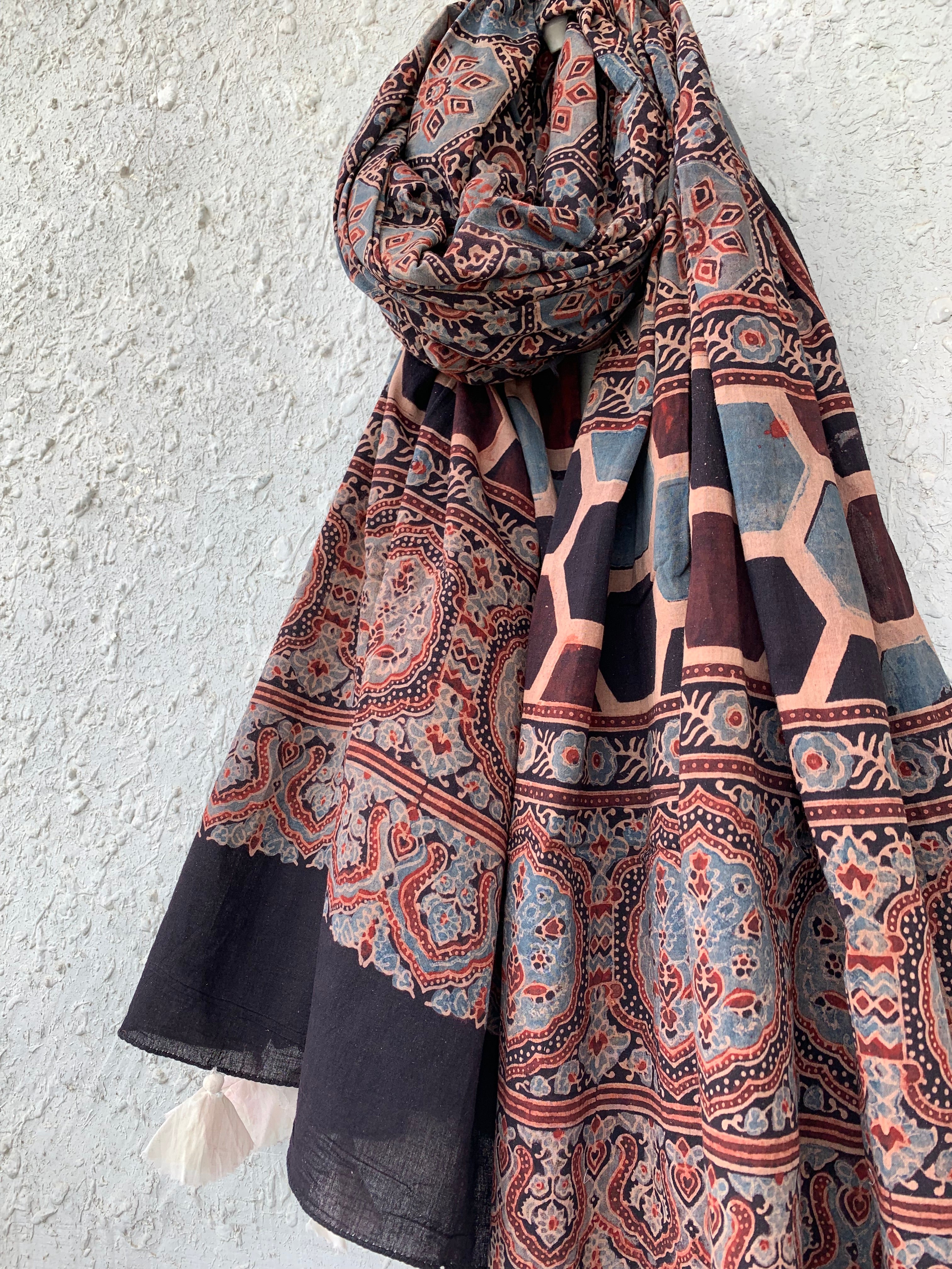 Handblock Ajrakh Dupatta