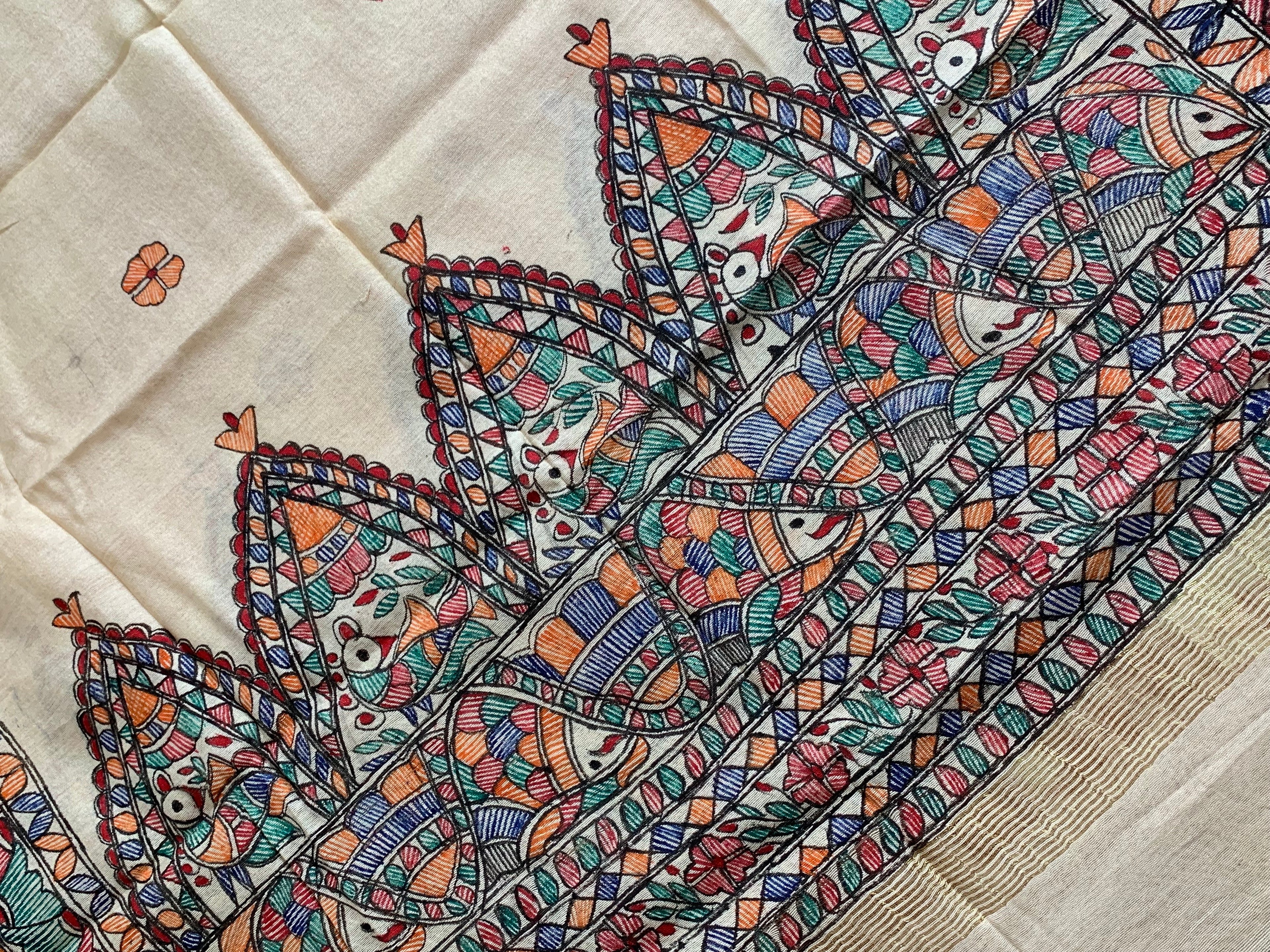Madhubani Handpainted Cotton Silk Dupatta