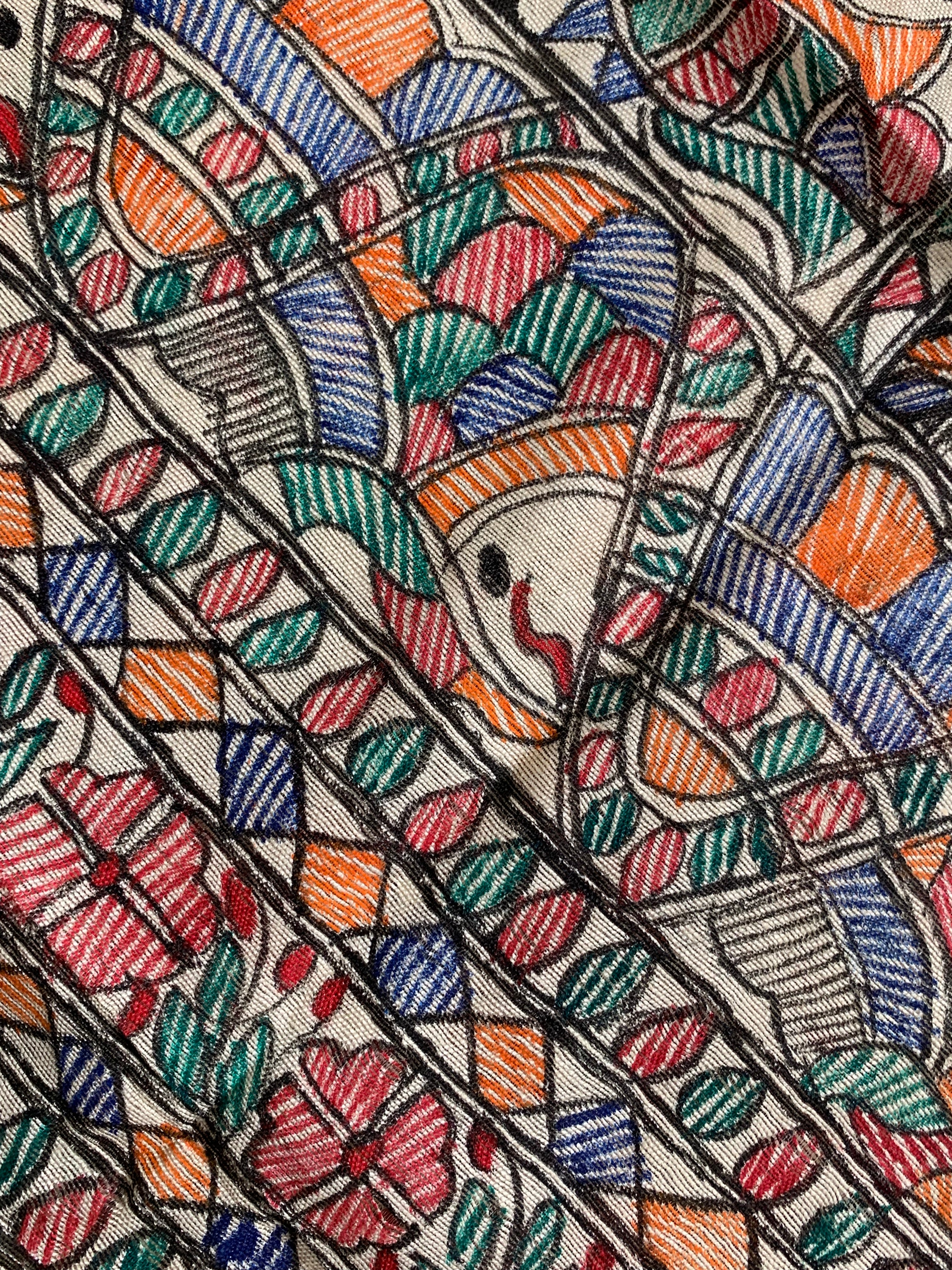 Madhubani Handpainted Cotton Silk Dupatta