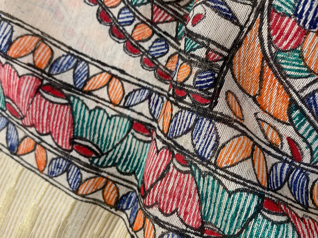 Madhubani Handpainted Cotton Silk Dupatta