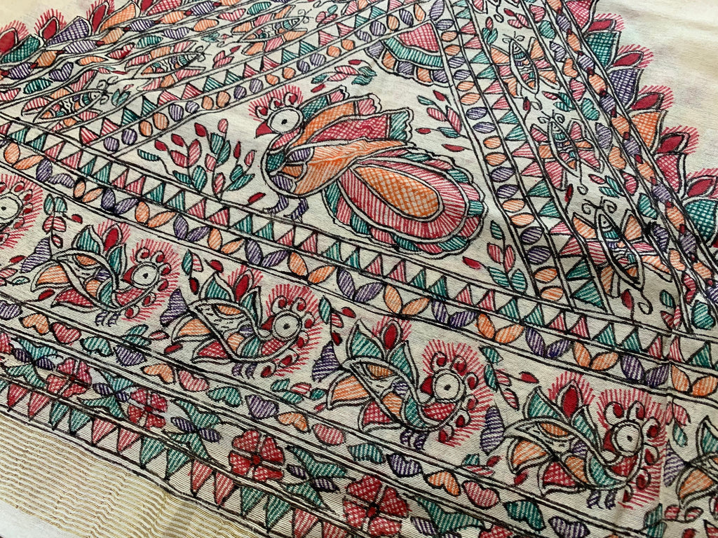 Madhubani Handpainted Cotton Silk Dupatta