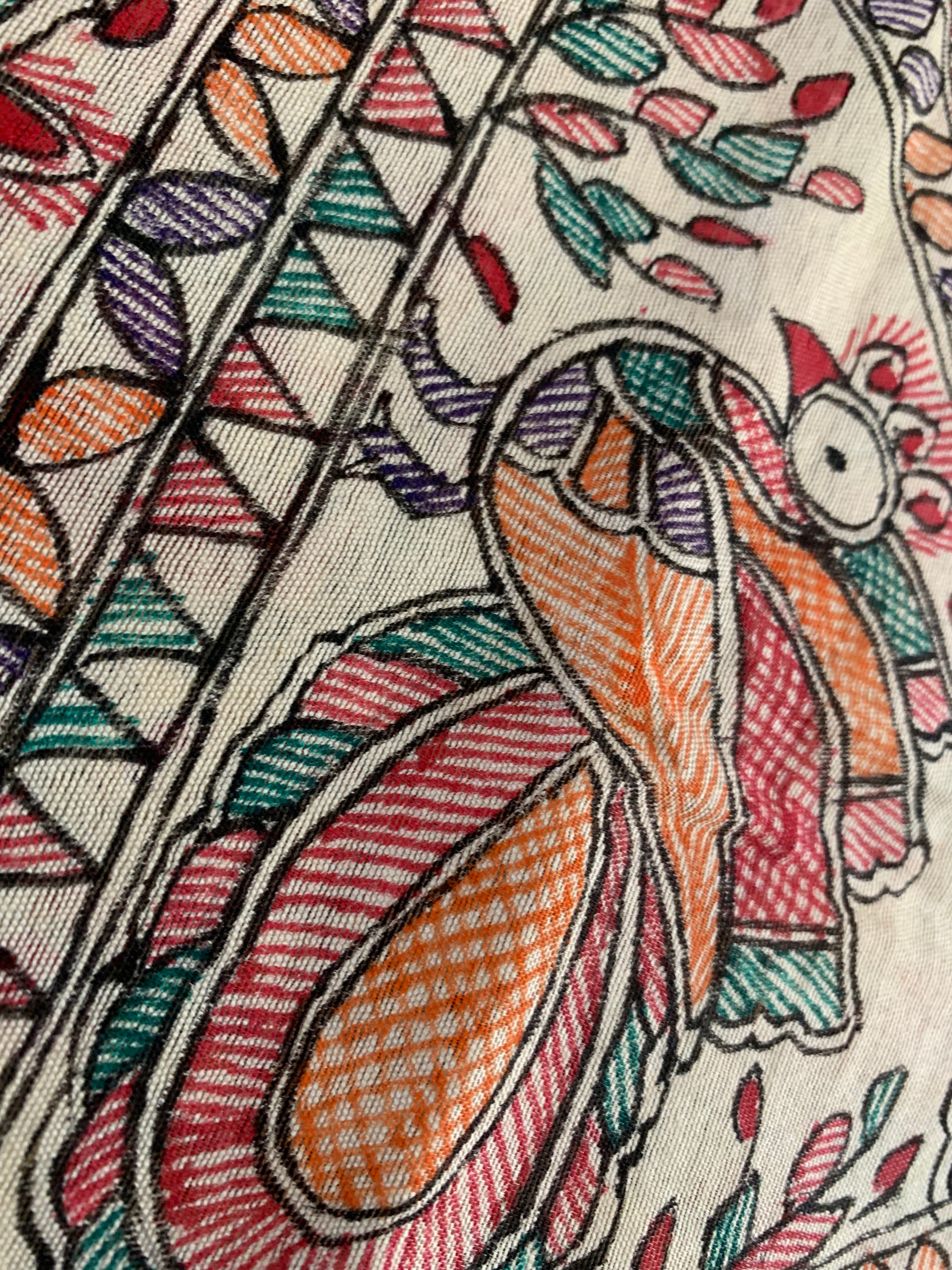 Madhubani Handpainted Cotton Silk Dupatta