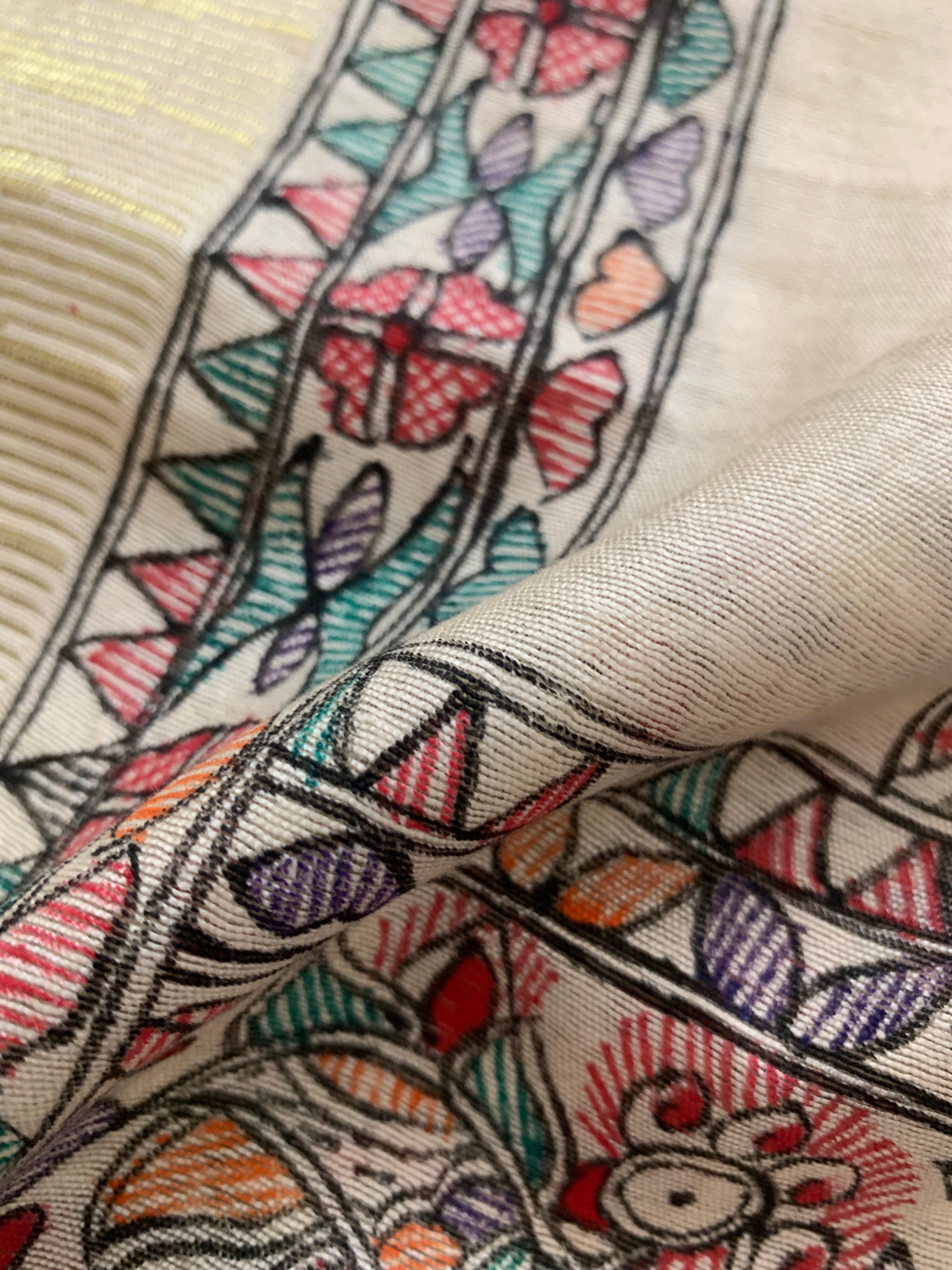Madhubani Handpainted Cotton Silk Dupatta