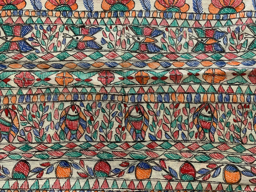 Madhubani Handpainted Cotton Silk Dupatta