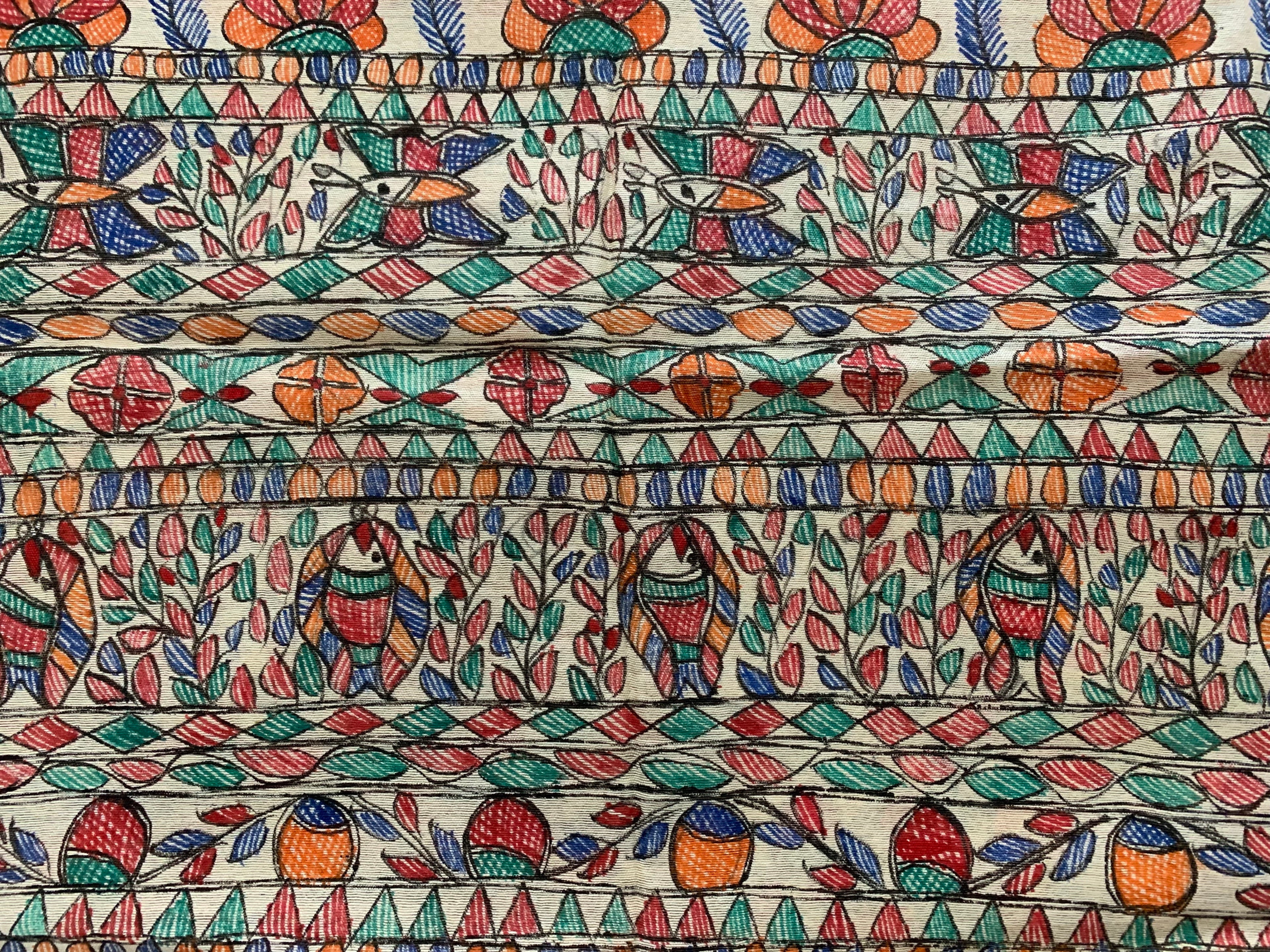 Madhubani Handpainted Cotton Silk Dupatta