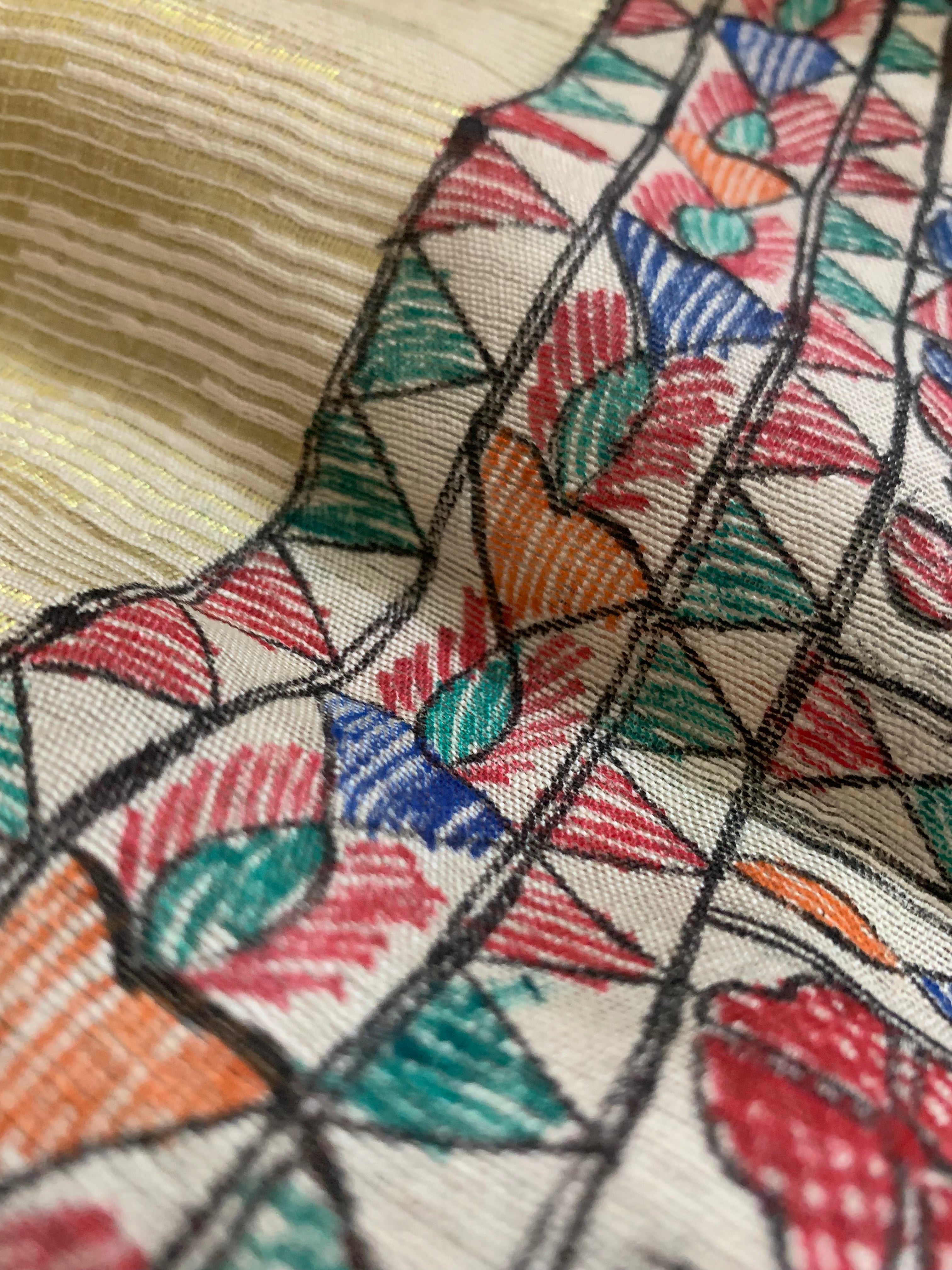 Madhubani Handpainted Cotton Silk Dupatta