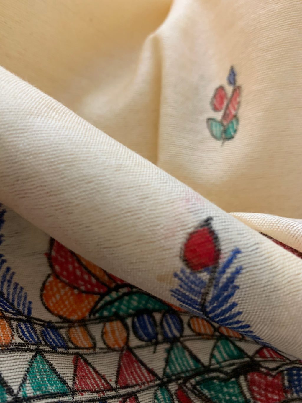 Madhubani Handpainted Cotton Silk Dupatta