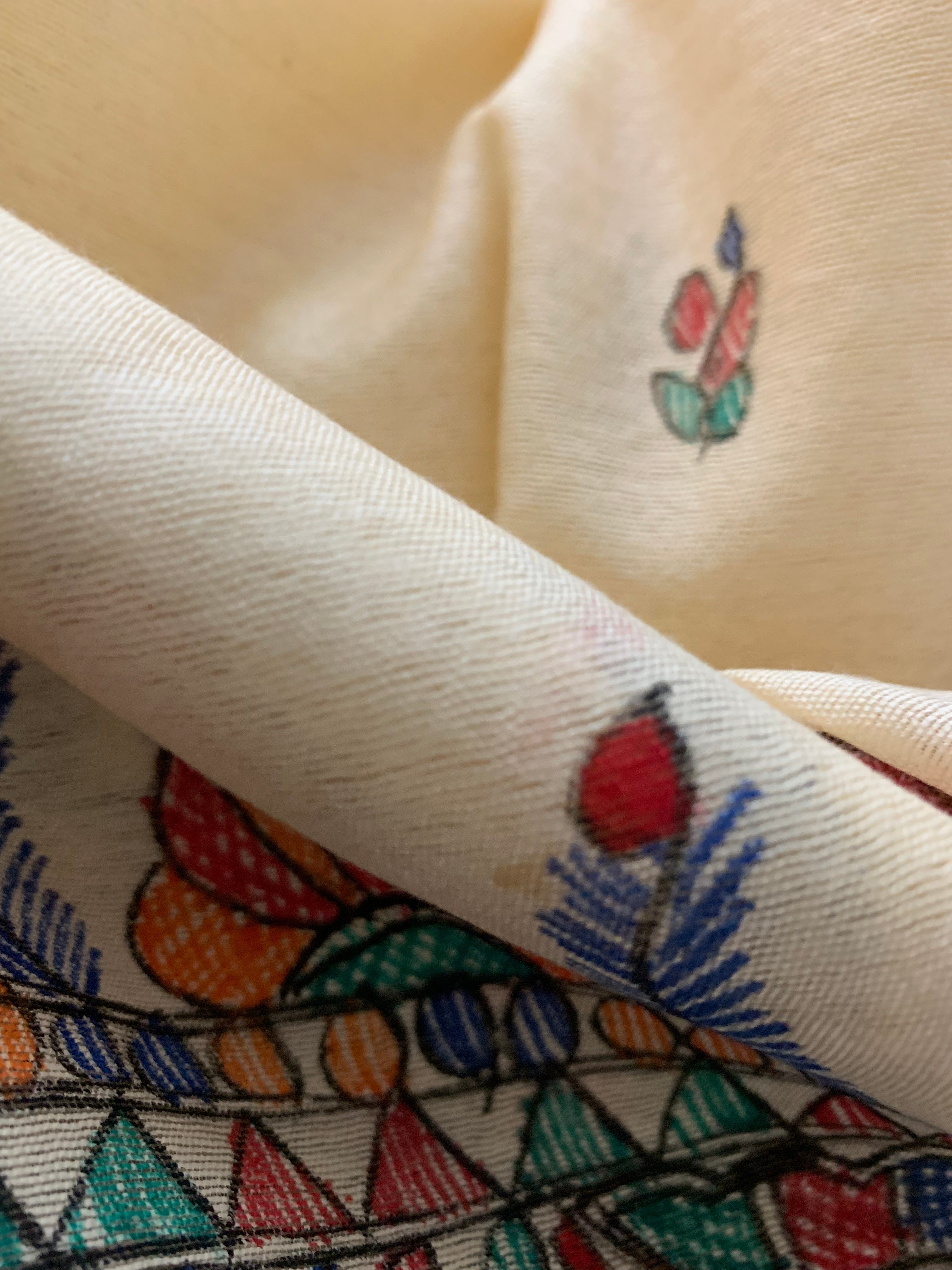 Madhubani Handpainted Cotton Silk Dupatta
