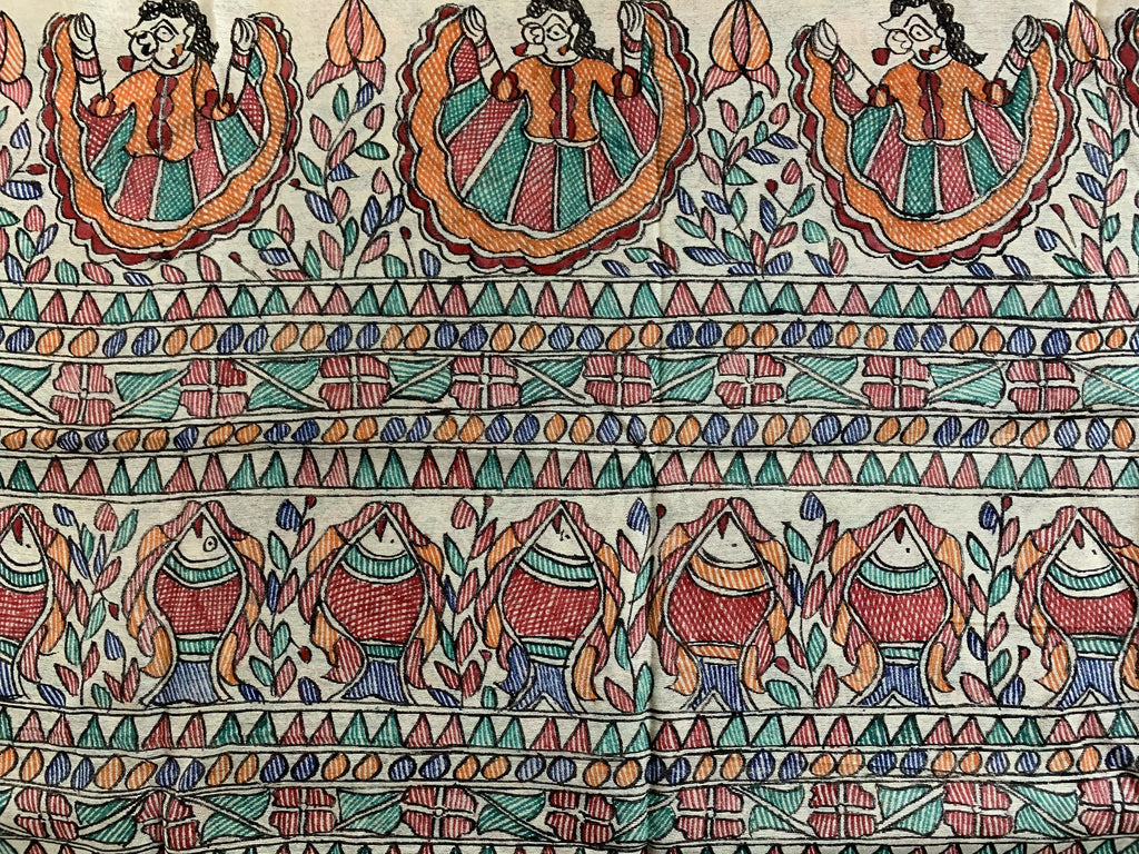 Madhubani Handpainted Cotton Silk Dupatta
