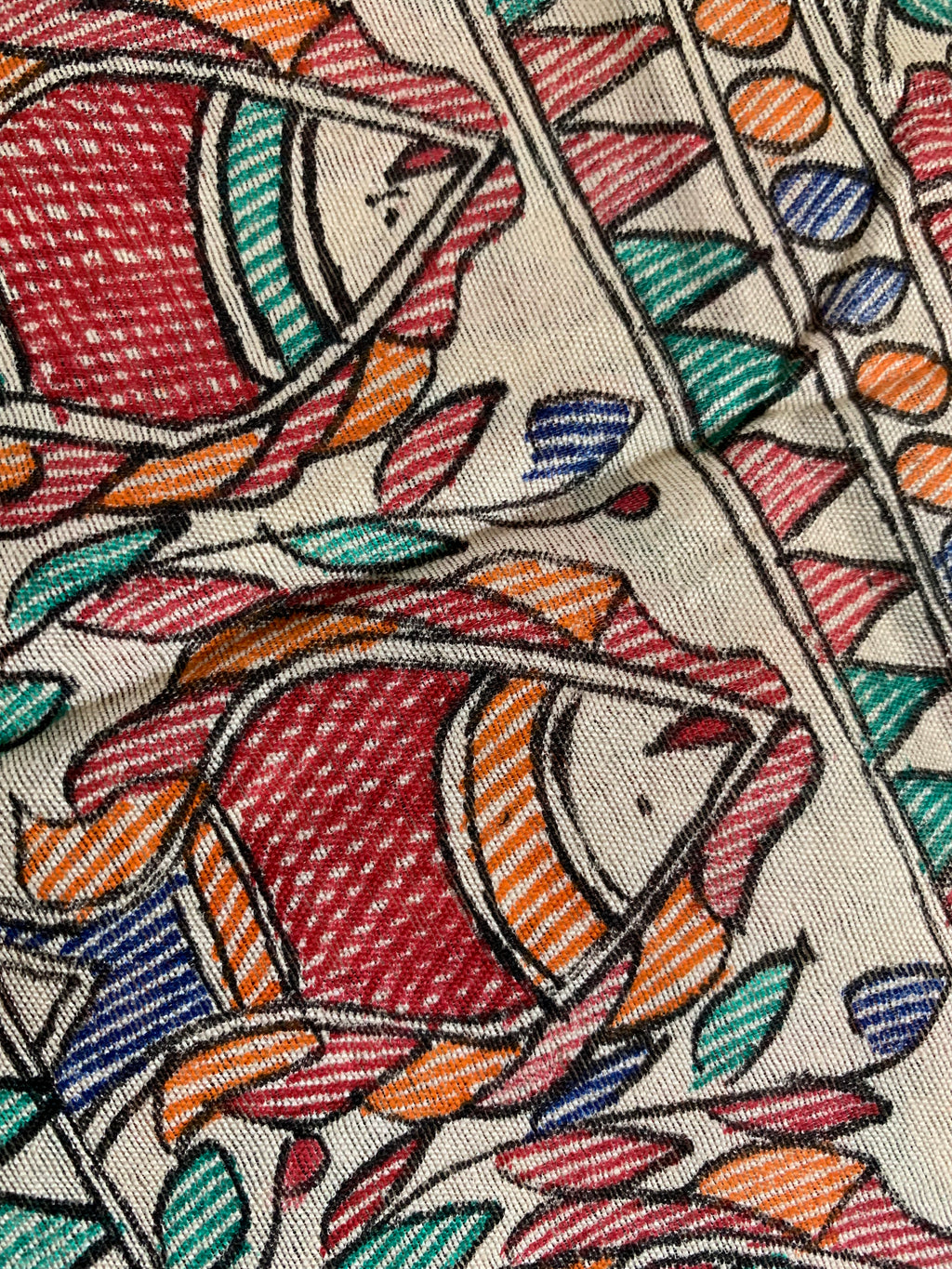Madhubani Handpainted Cotton Silk Dupatta