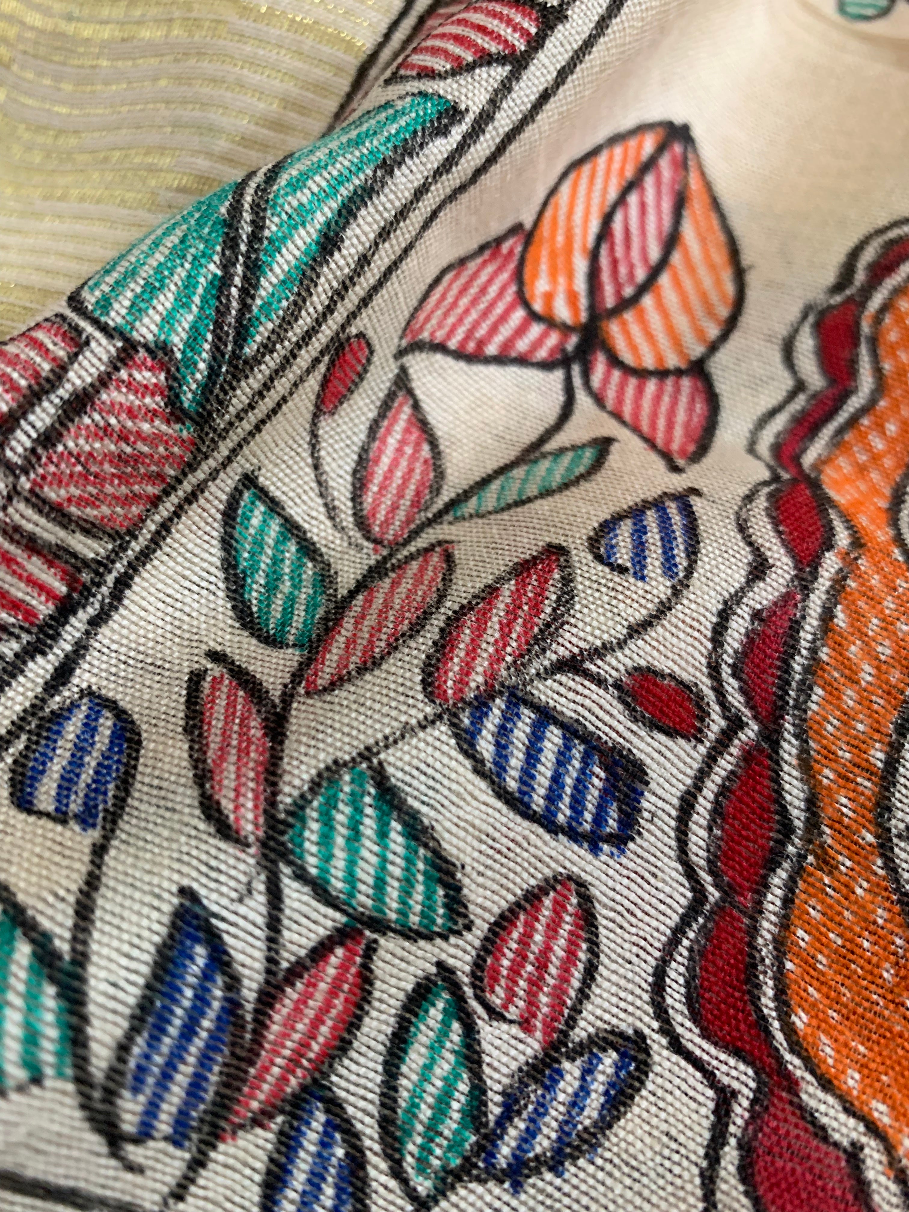 Madhubani Handpainted Cotton Silk Dupatta