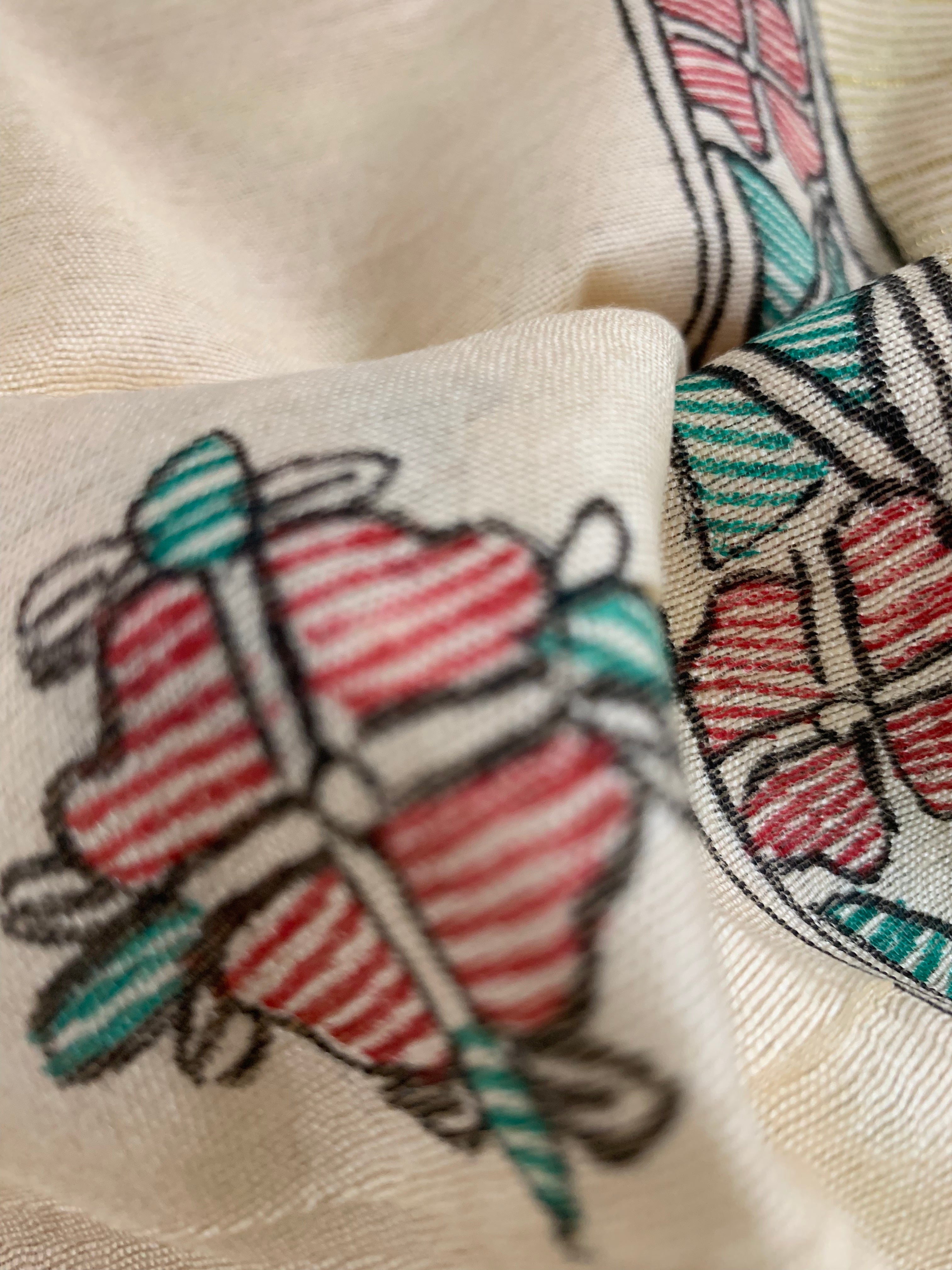 Madhubani Handpainted Cotton Silk Dupatta