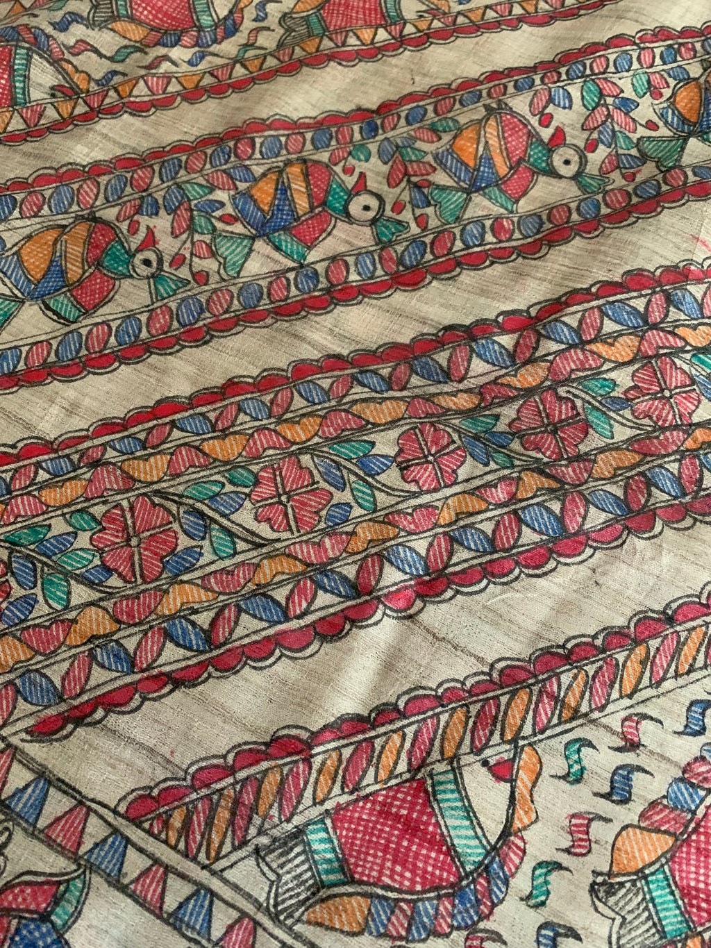 Madhubani Handpainted Tussar Silk Dupatta