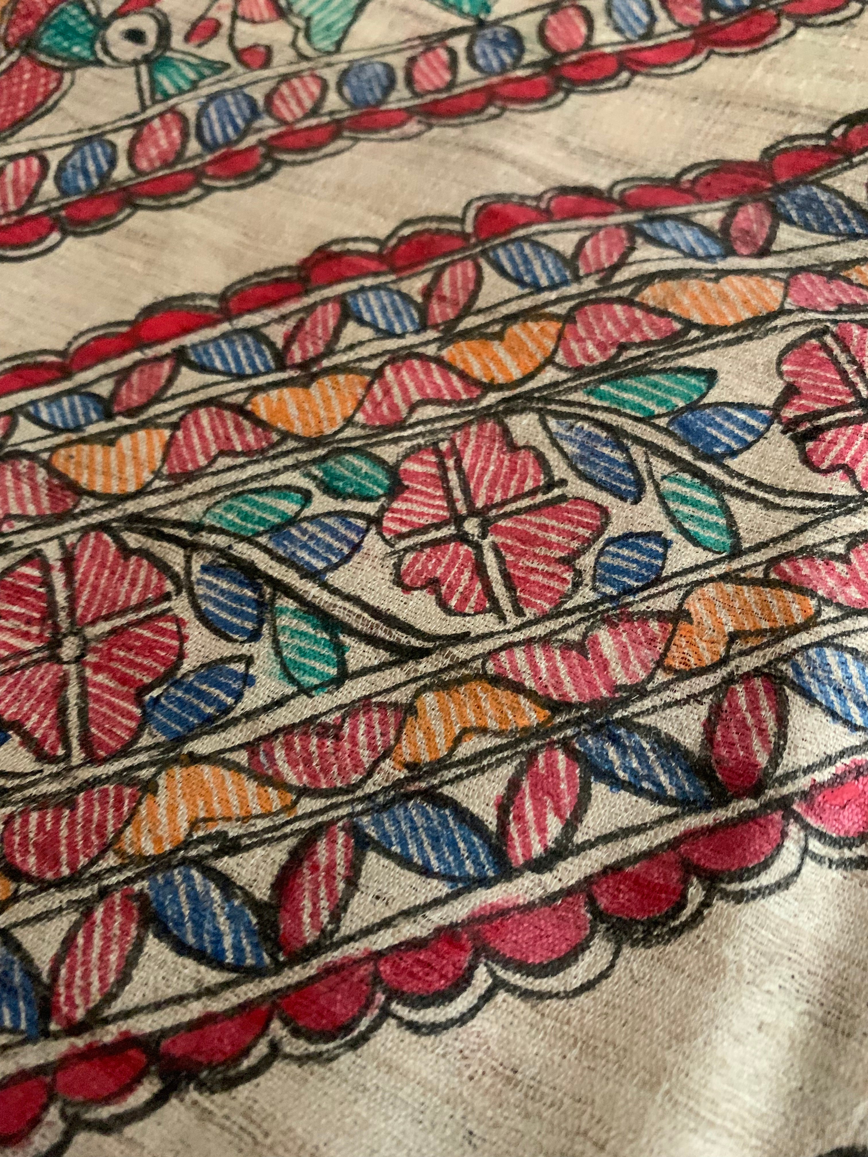 Madhubani Handpainted Tussar Silk Dupatta