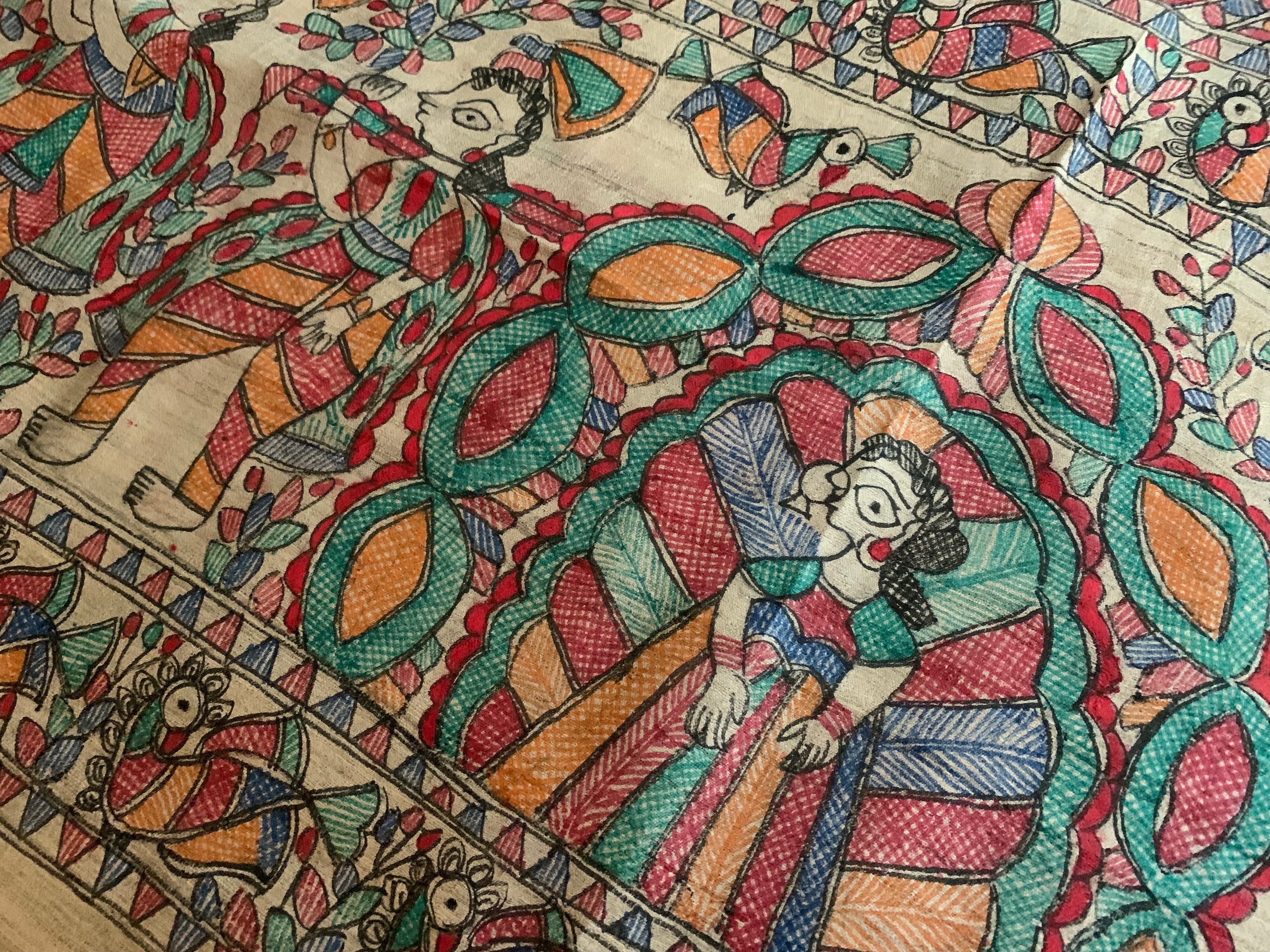 Madhubani Handpainted Tussar Silk Dupatta